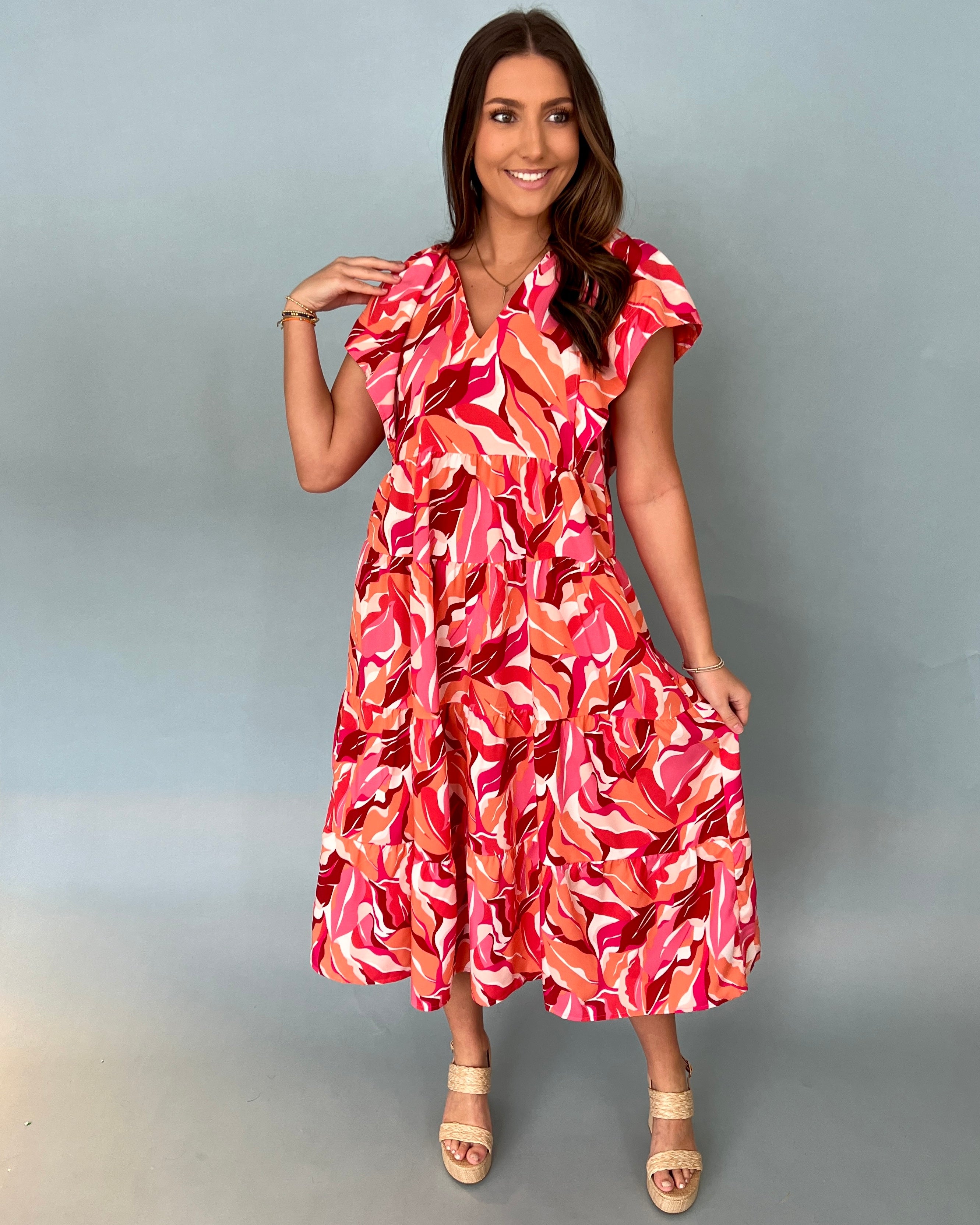The Way Pink Mix Printed Midi Dress-Shop-Womens-Boutique-Clothing