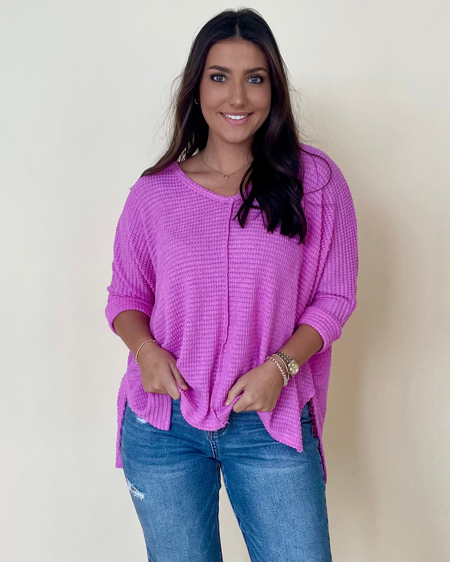 Casual Ease Bright Mauve Jacquard Sweater-Shop-Womens-Boutique-Clothing