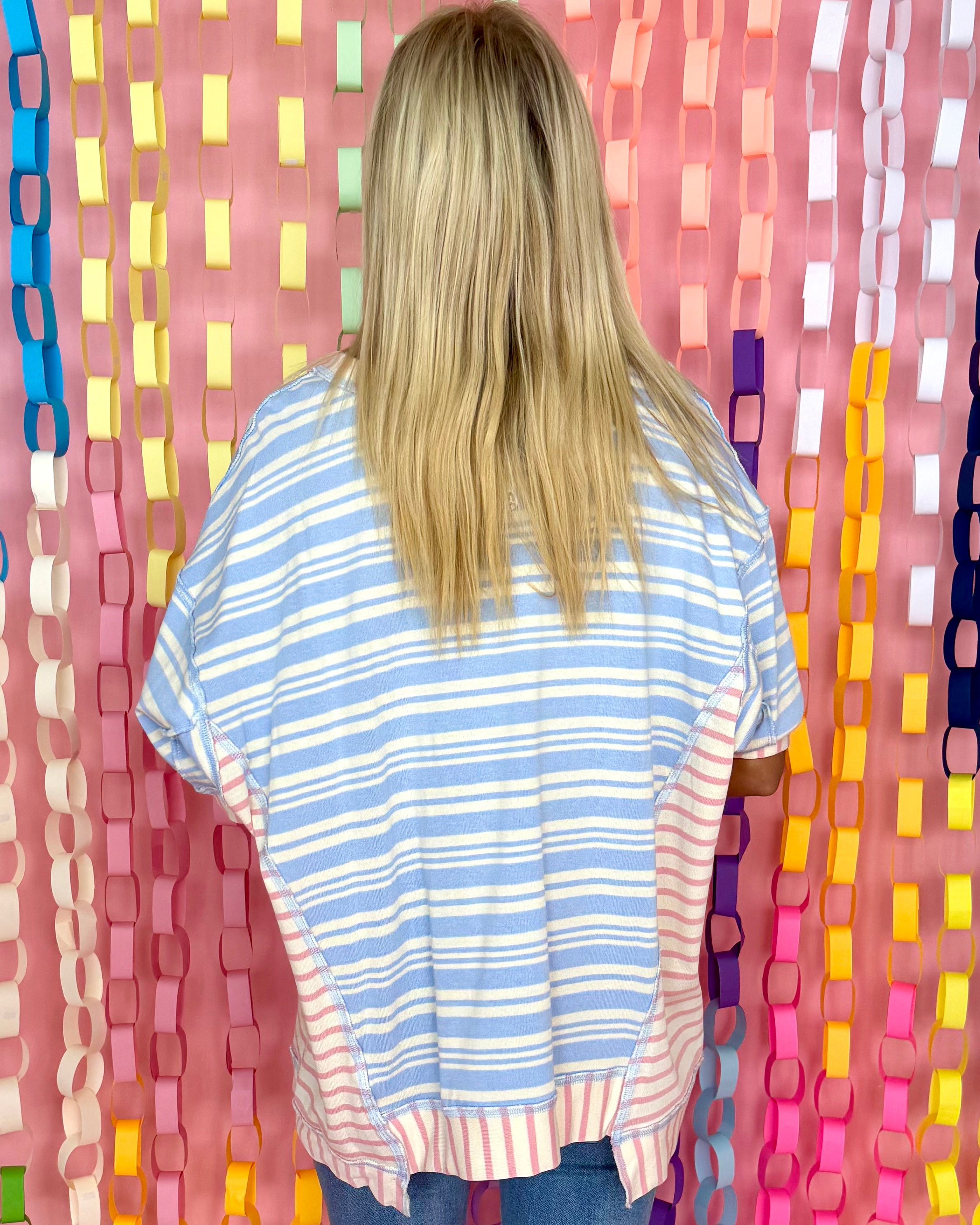 Start Off Blue/Pink Stripe Colorblock Top-Shop-Womens-Boutique-Clothing