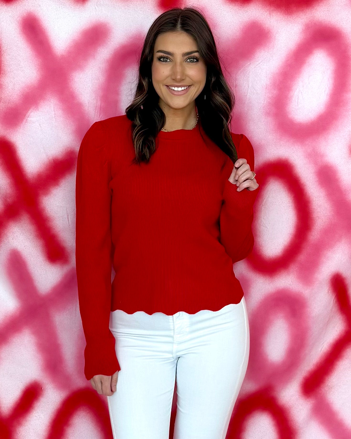 Instantly Happy Red Scallop Sweater-Shop-Womens-Boutique-Clothing