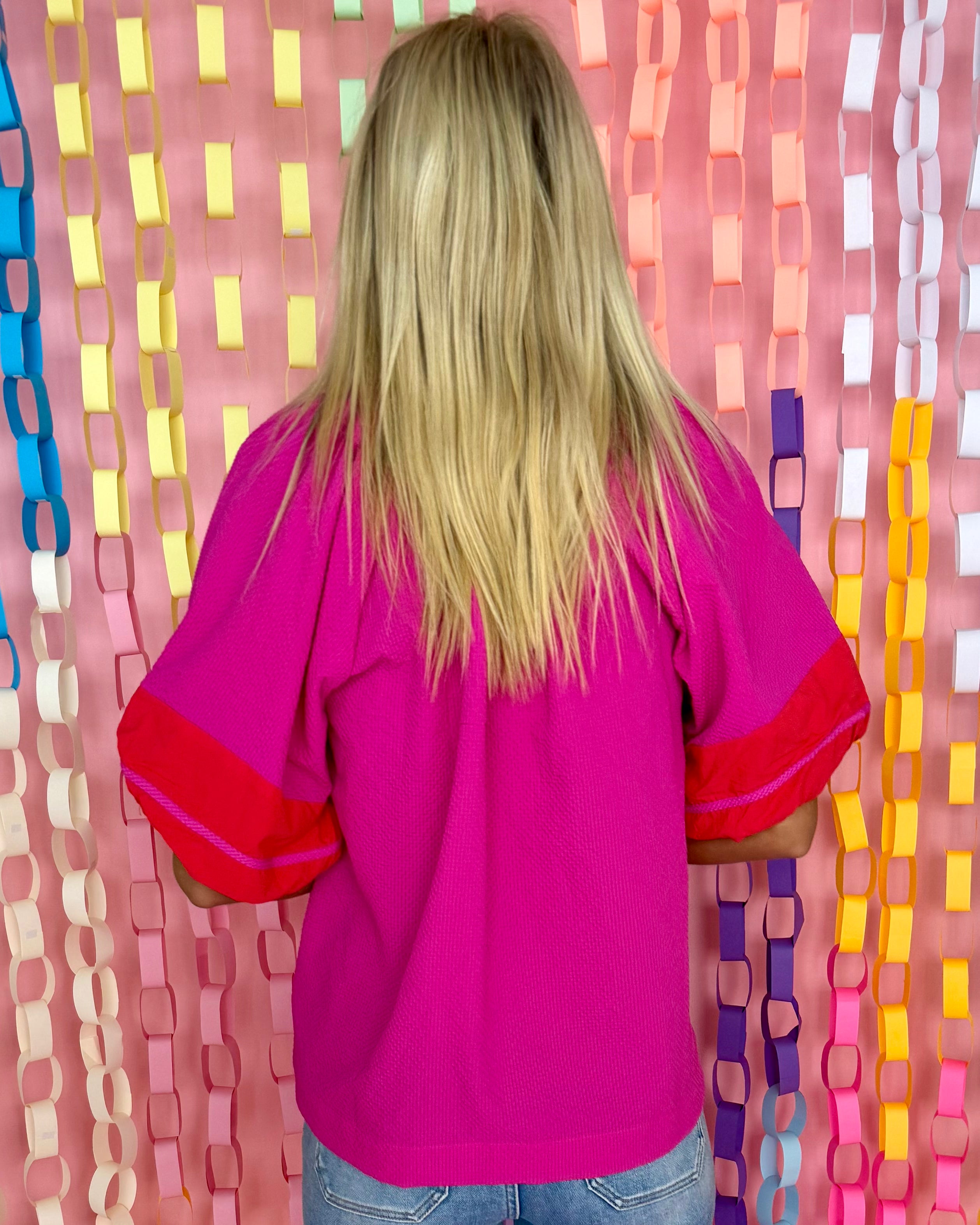 Effortlessly Fuchsia Textured Contrast Top-Shop-Womens-Boutique-Clothing