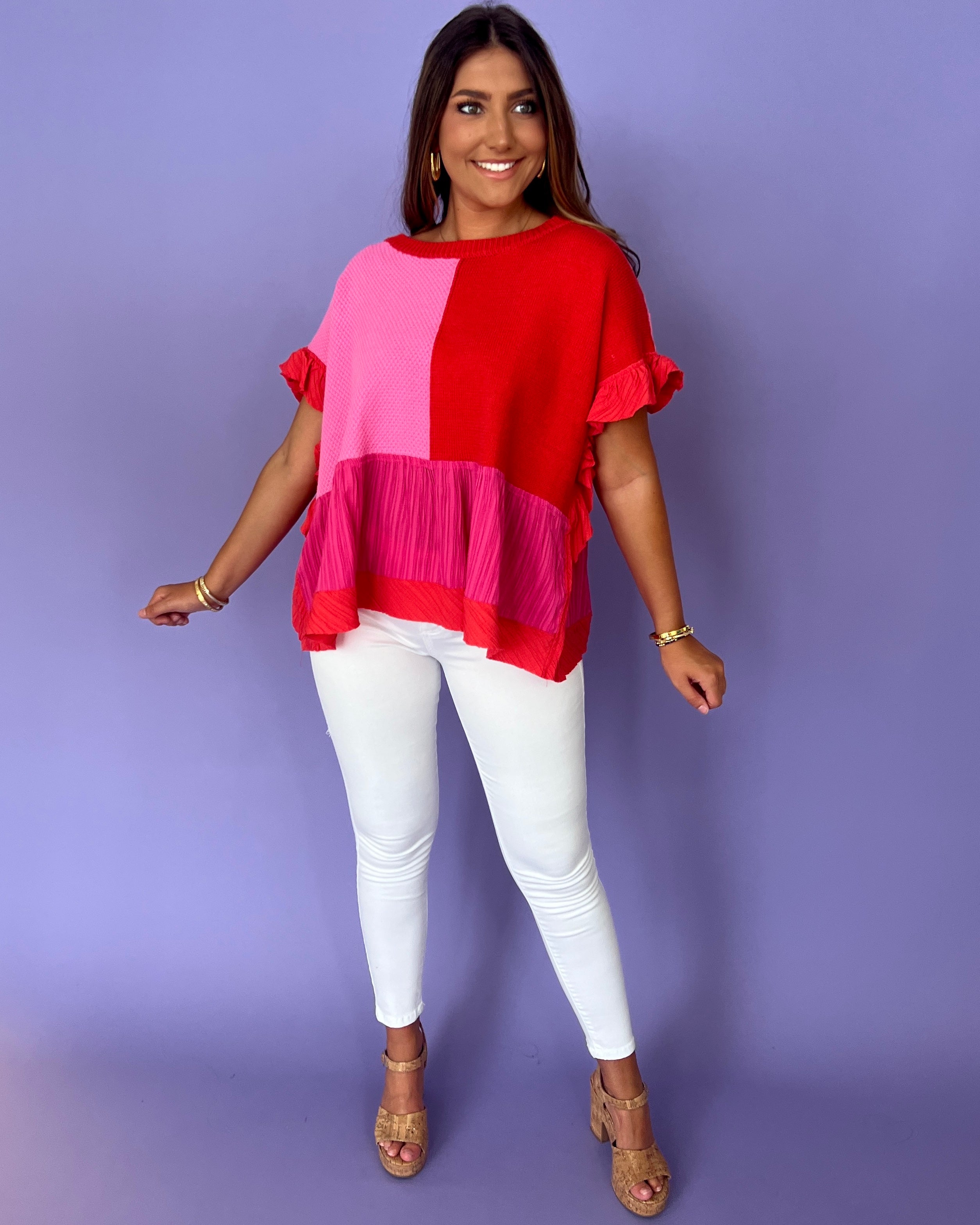 All Yours Pink Red Patchwork Top-Shop-Womens-Boutique-Clothing