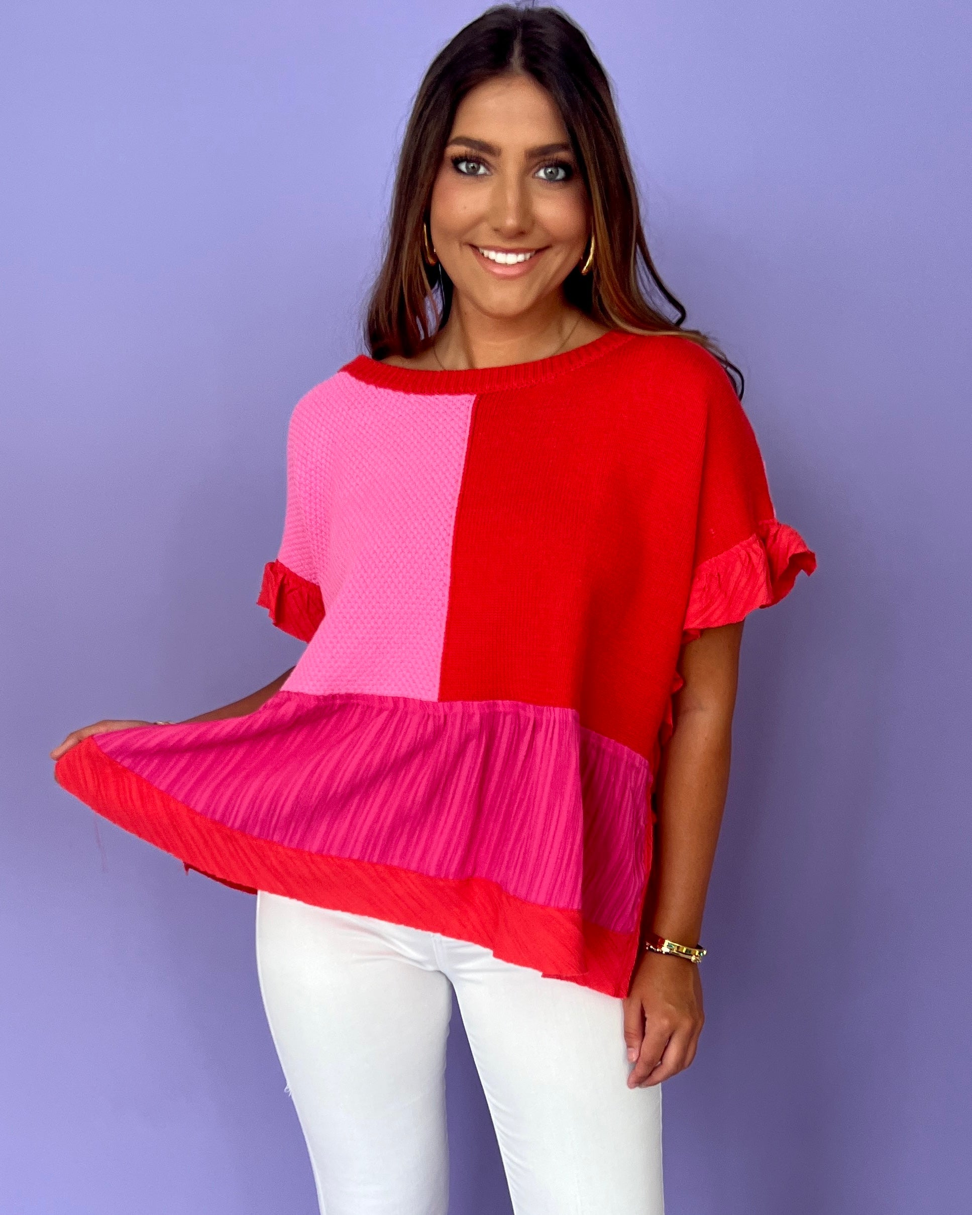 All Yours Pink Red Patchwork Top-Shop-Womens-Boutique-Clothing