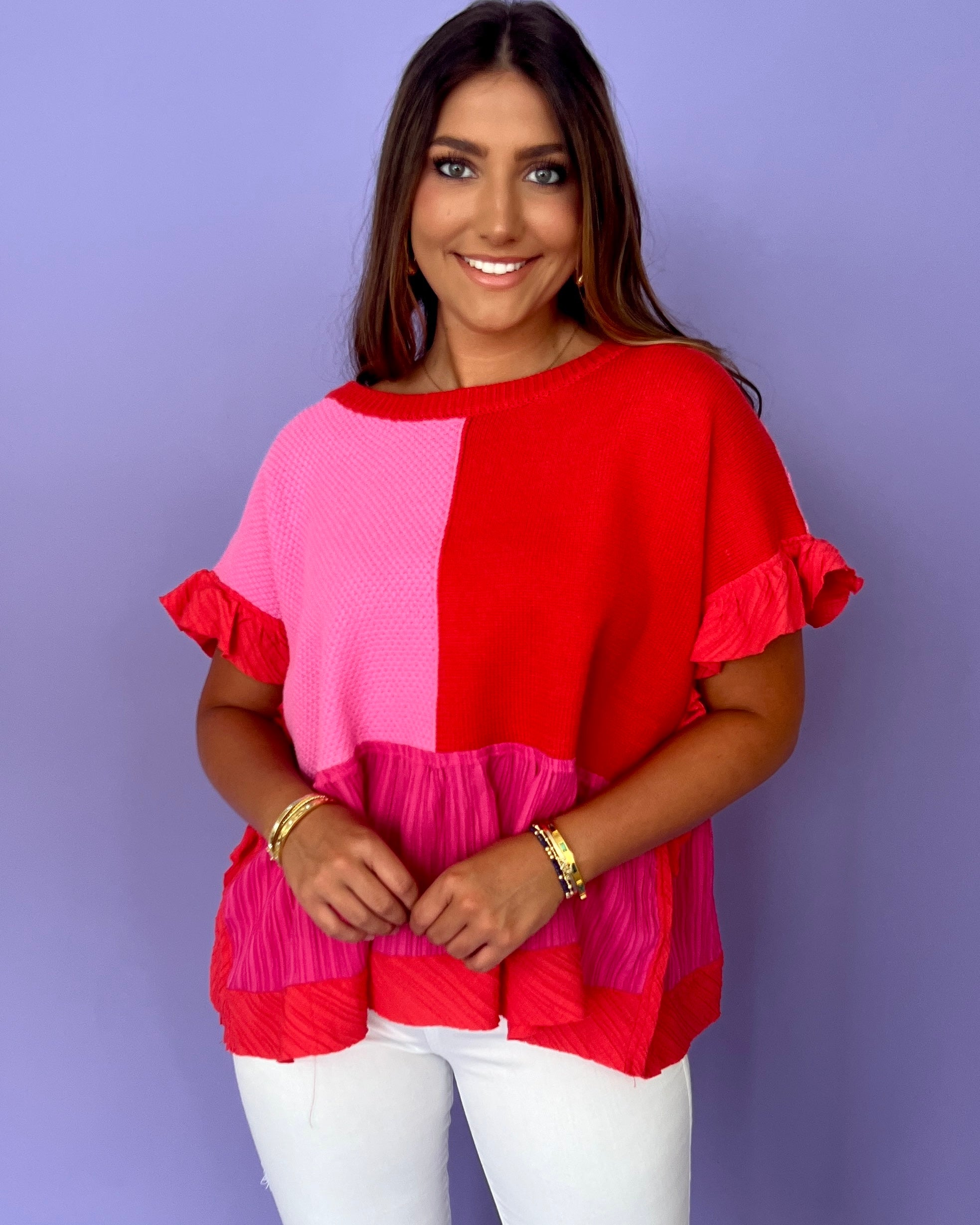 All Yours Pink Red Patchwork Top-Shop-Womens-Boutique-Clothing