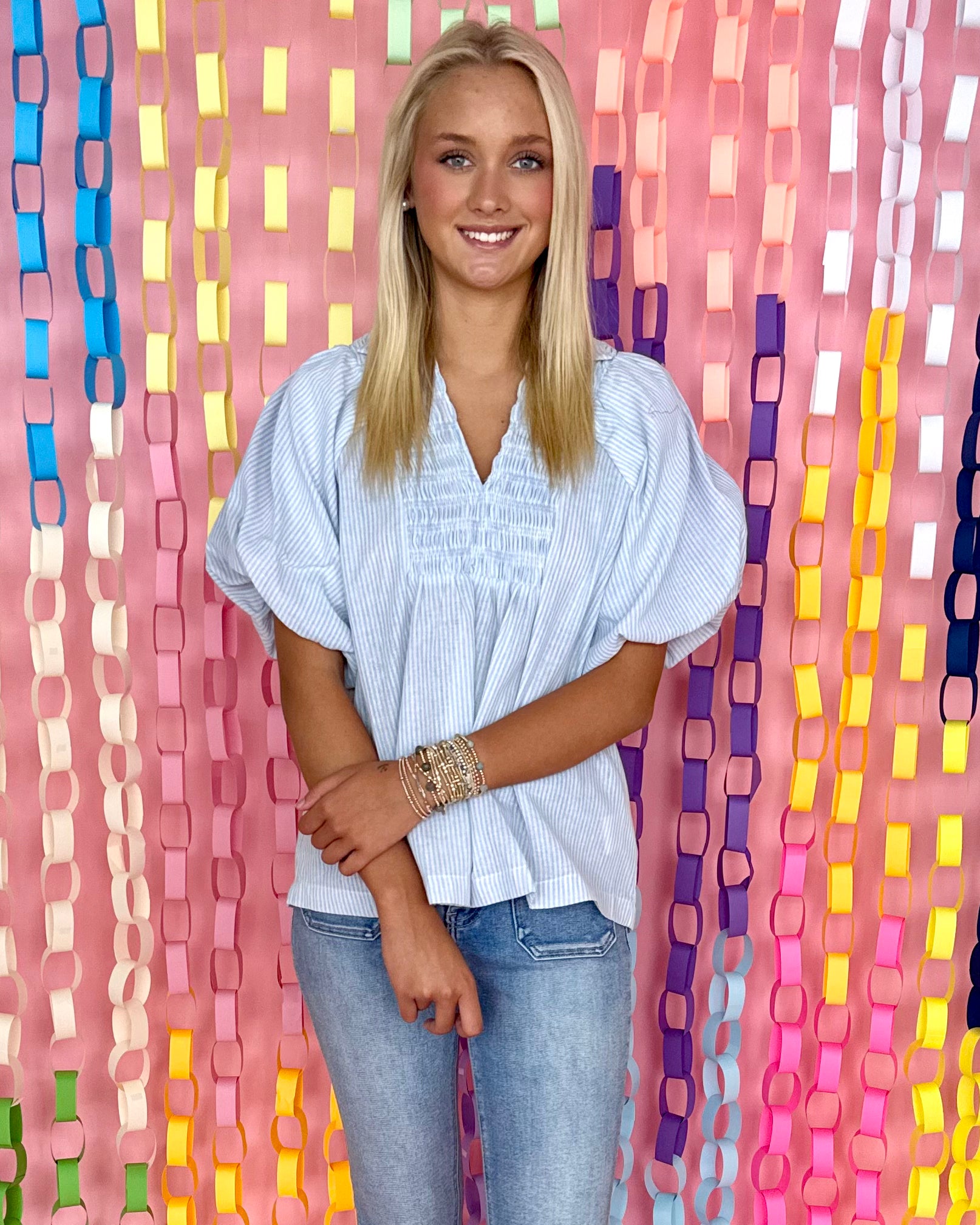 Daily Delight Lt Blue Stripe Collared Top-Shop-Womens-Boutique-Clothing