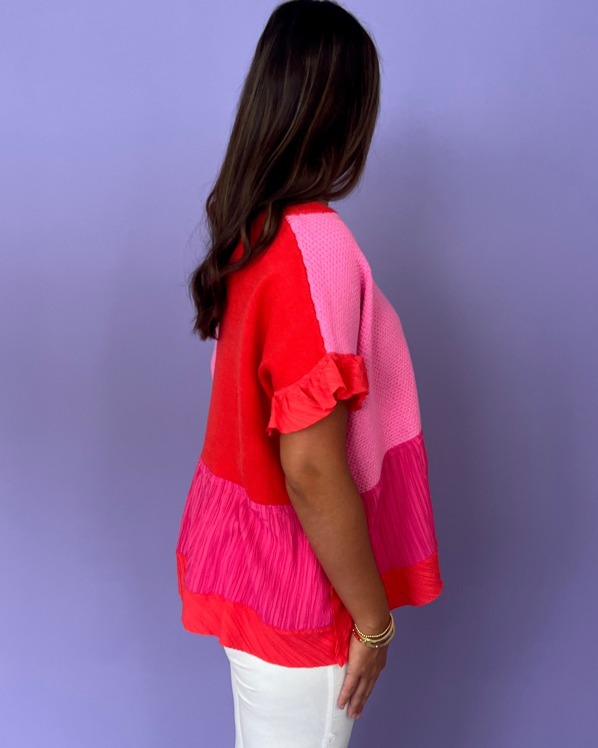 All Yours Pink Red Patchwork Top-Shop-Womens-Boutique-Clothing