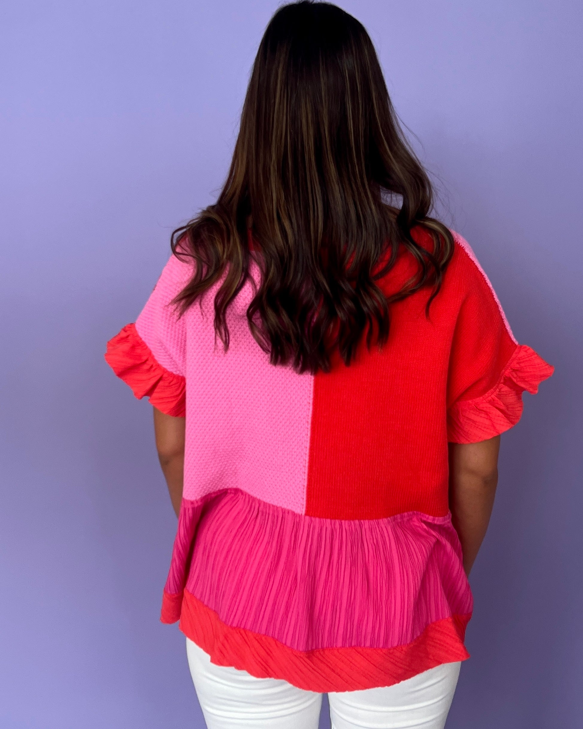 All Yours Pink Red Patchwork Top-Shop-Womens-Boutique-Clothing