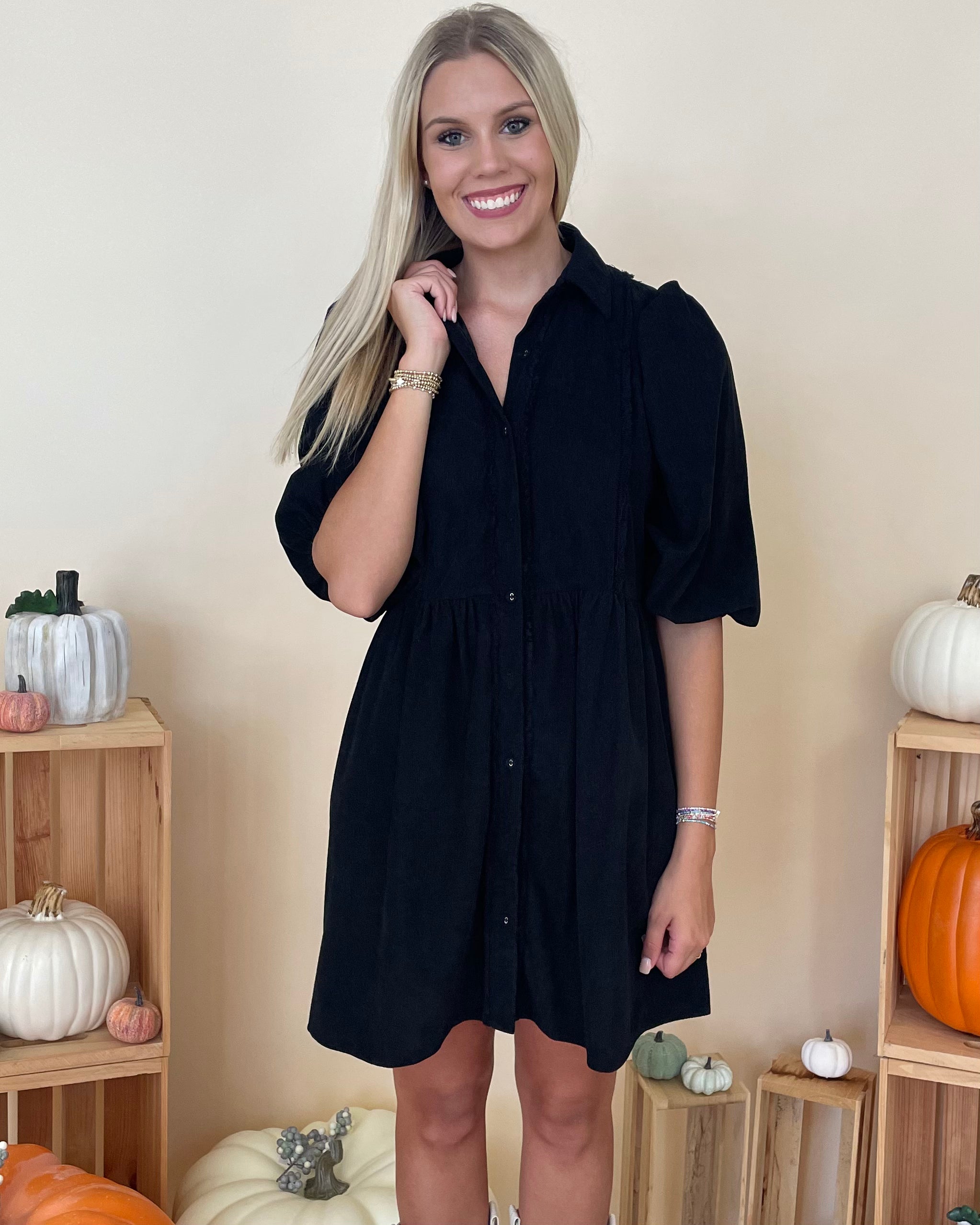 Above All Black Corduroy Dress-Shop-Womens-Boutique-Clothing