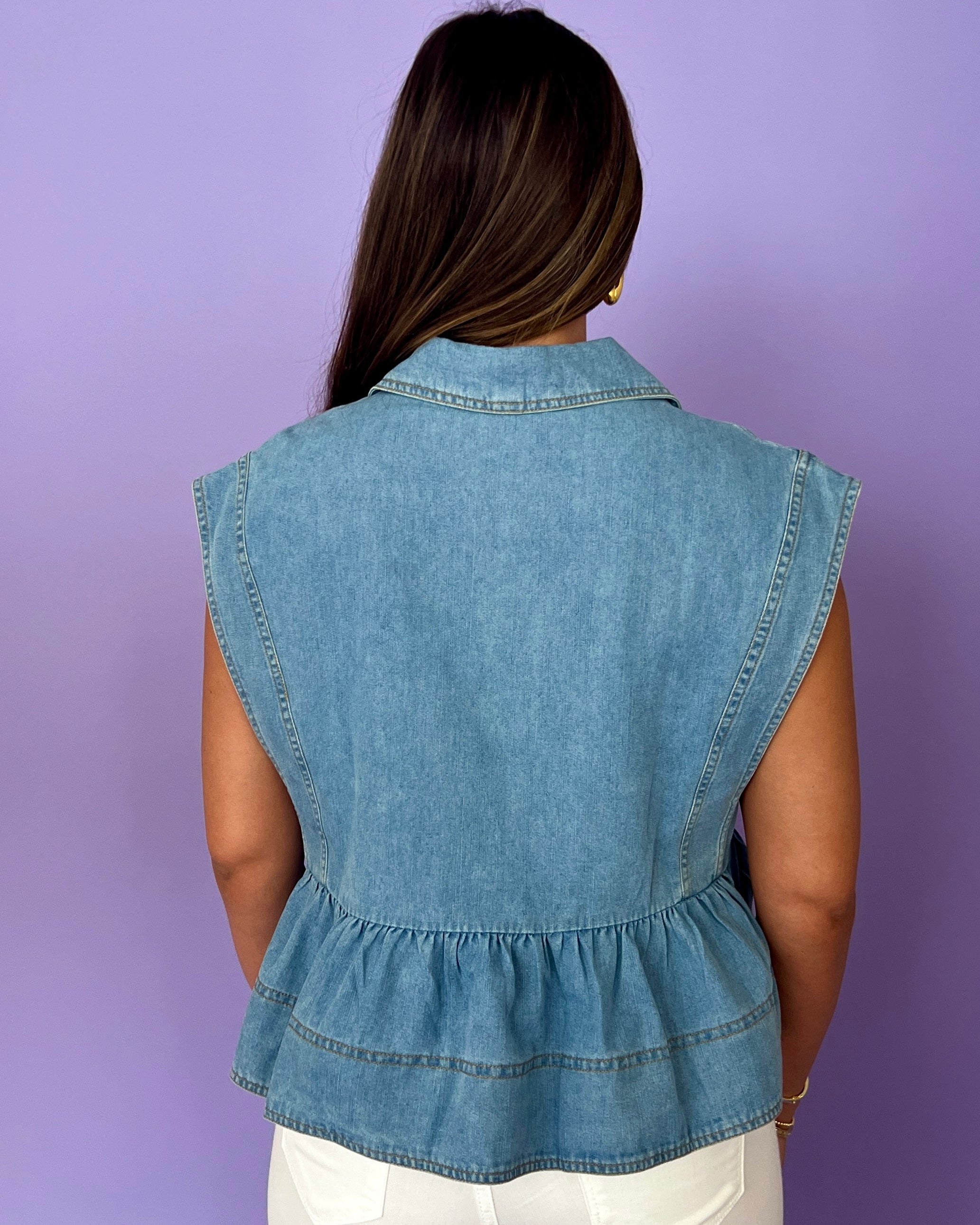 The Top Light Blue Denim Collared Top-Shop-Womens-Boutique-Clothing