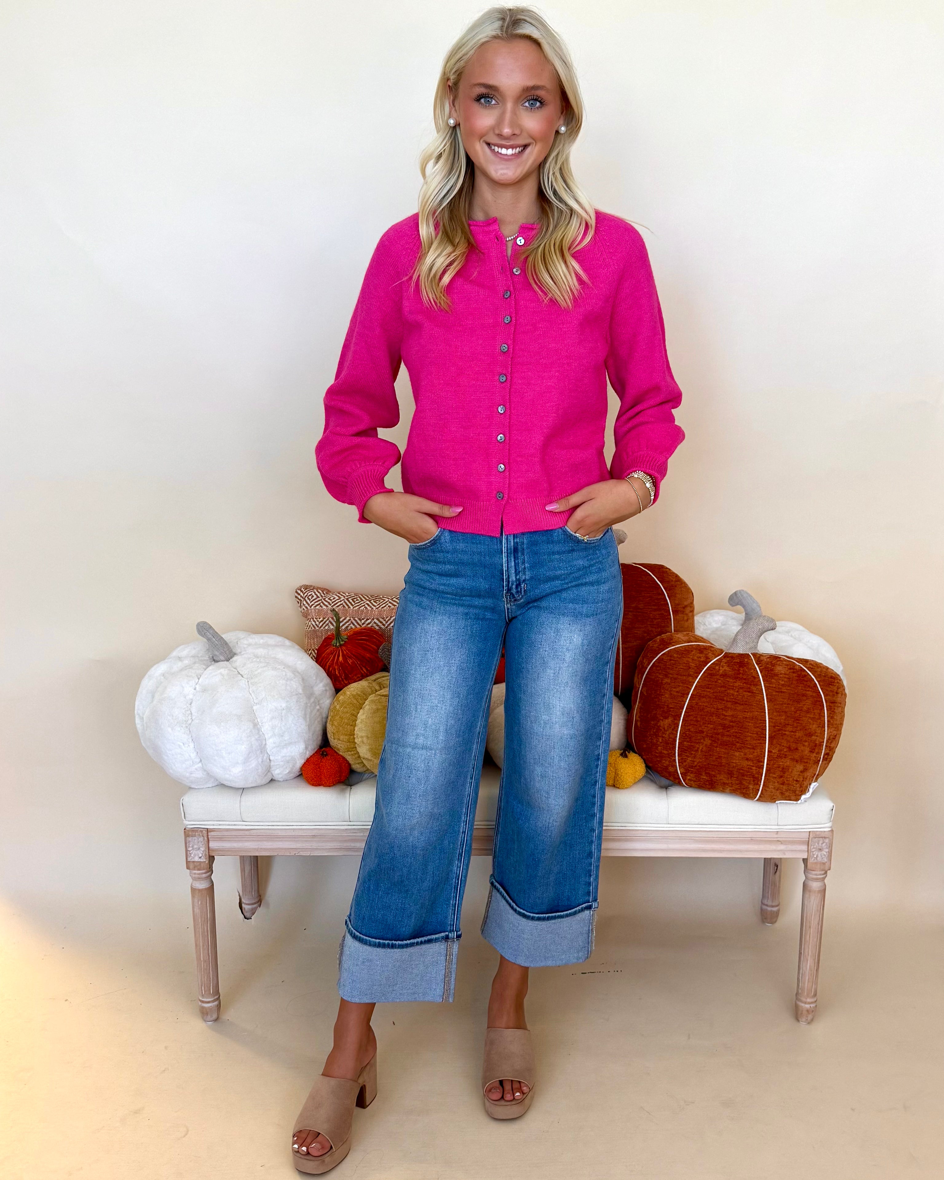 Cafe Hangout Pink Button Cardigan