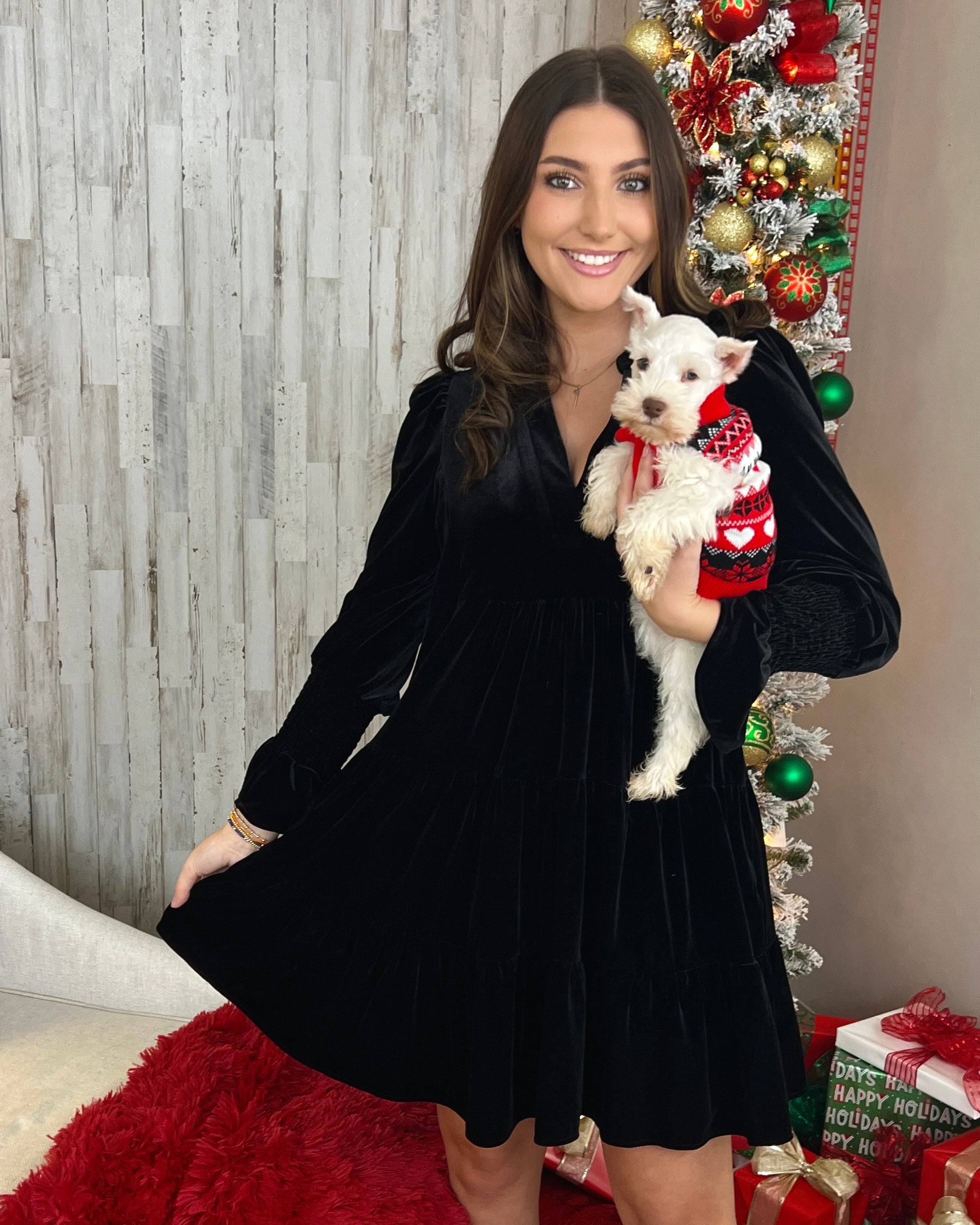 Back In Bold Black Velvet Tiered Dress Back In Bold Black Velvet Tiered Dress