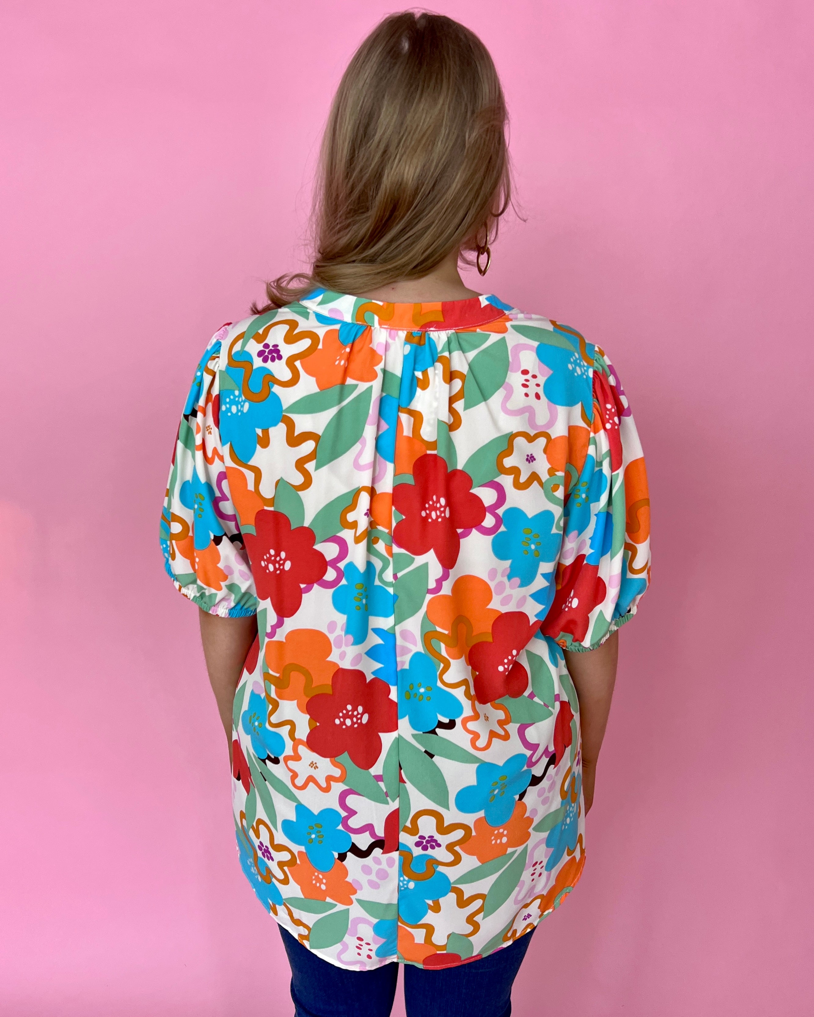 Hold Onto This Multi Plus Floral V-neck Placket Top-Shop-Womens-Boutique-Clothing