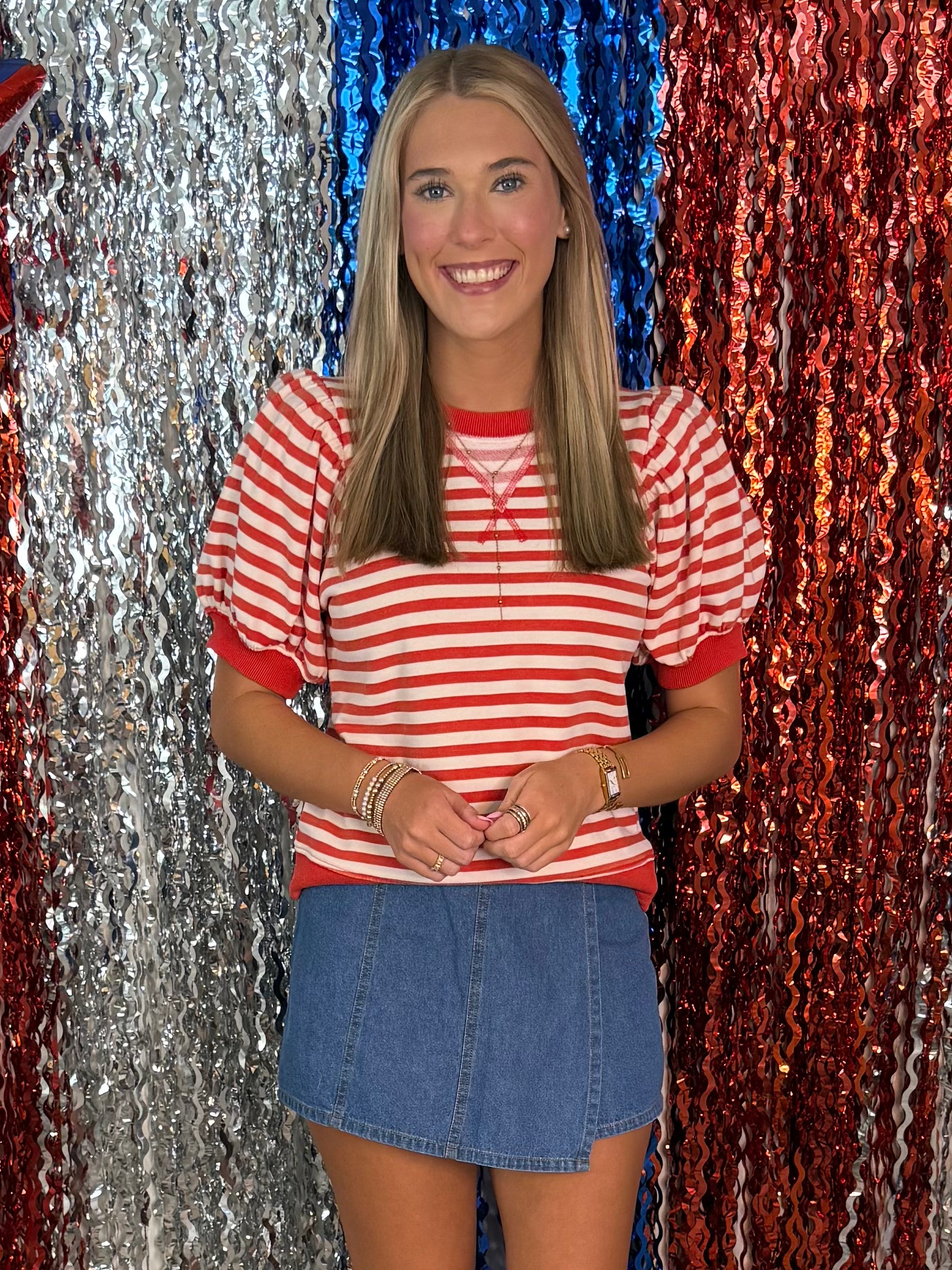 Good Things Red Striped Ribbed Hem Top-Shop-Womens-Boutique-Clothing