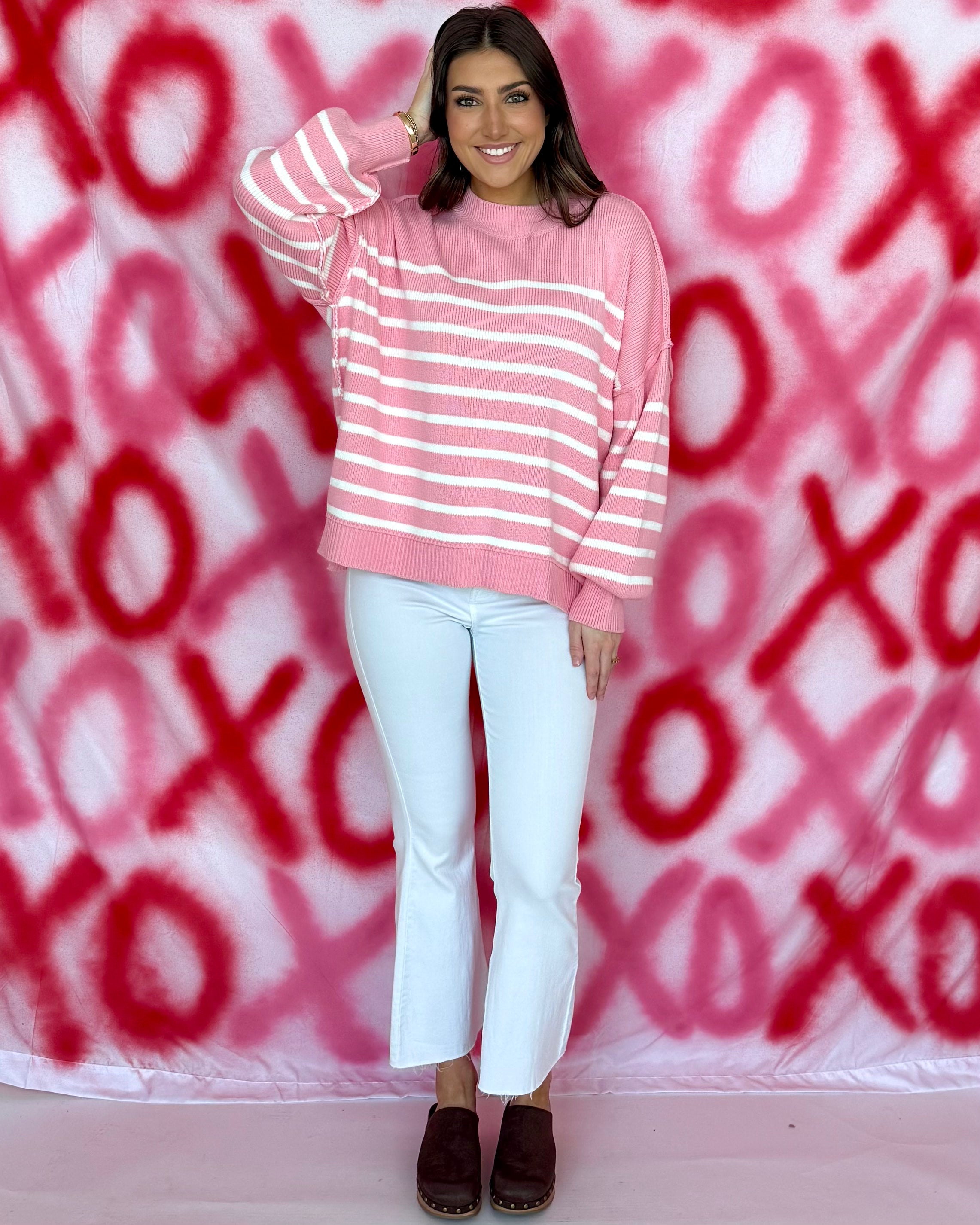 Cozy Fire Dk Pink Striped Sweater-Shop-Womens-Boutique-Clothing