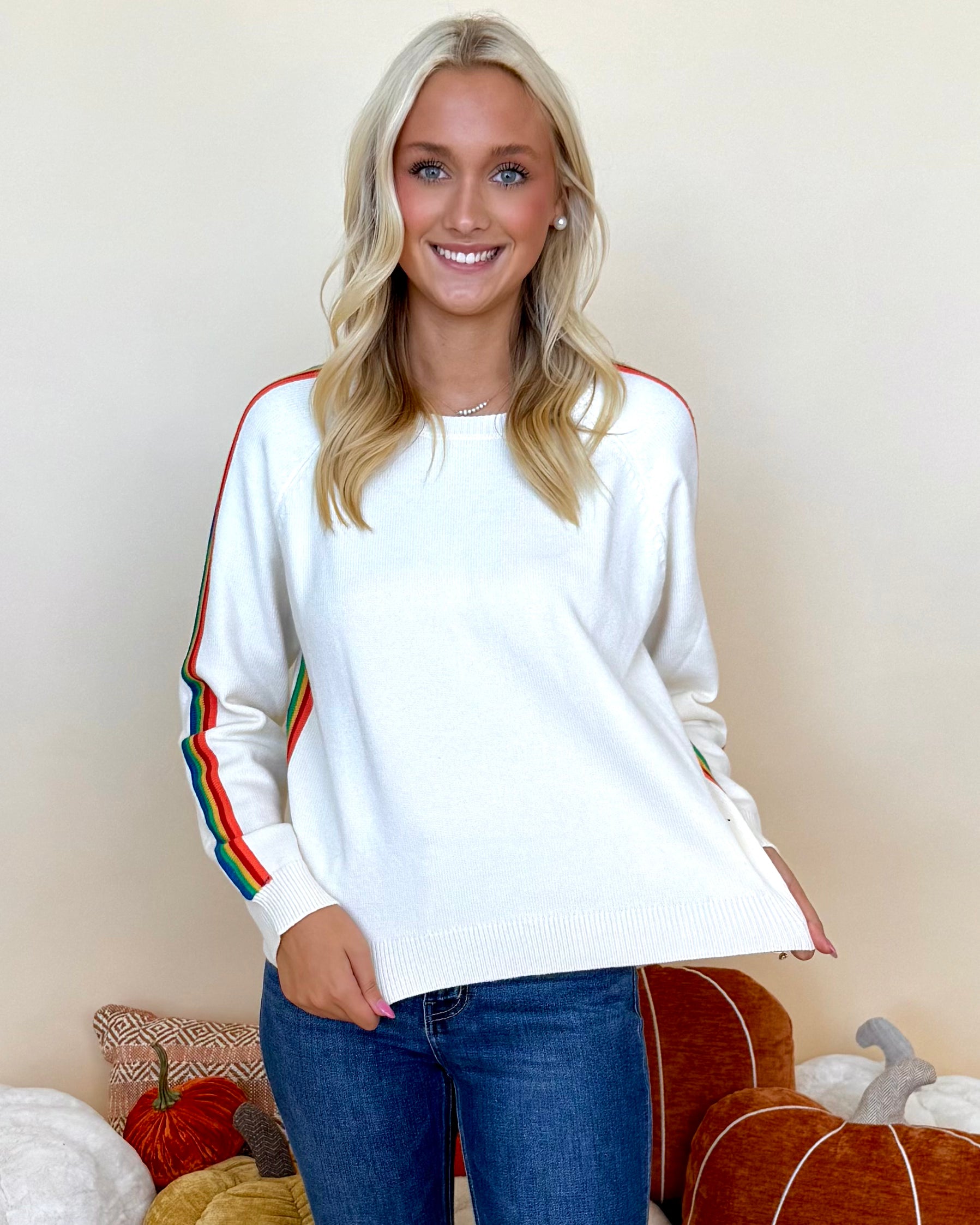 Fresh Perspective Cream Rainbow Contrast Sweater
