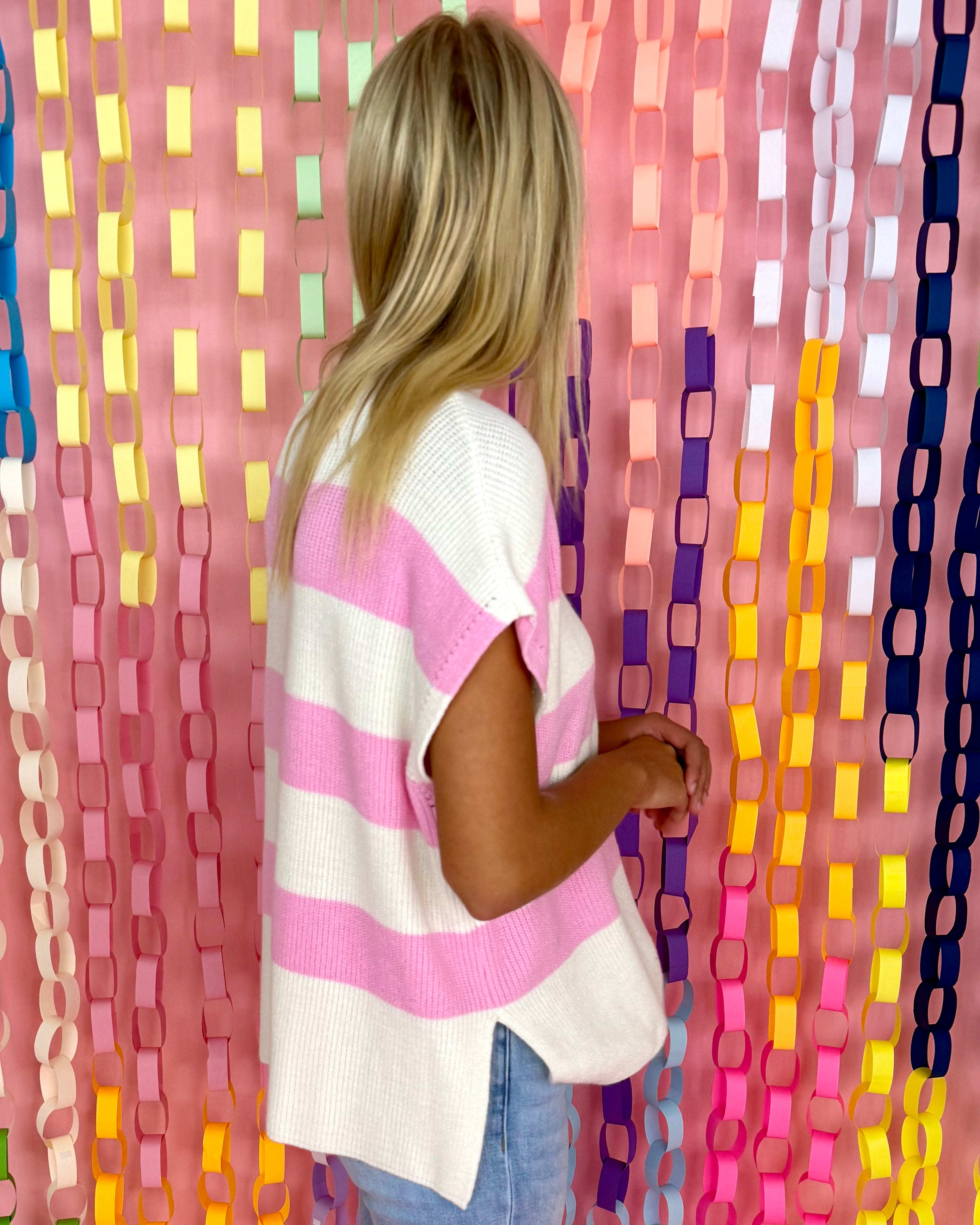 Slow Days Pink/Off White Striped Sweater-Shop-Womens-Boutique-Clothing