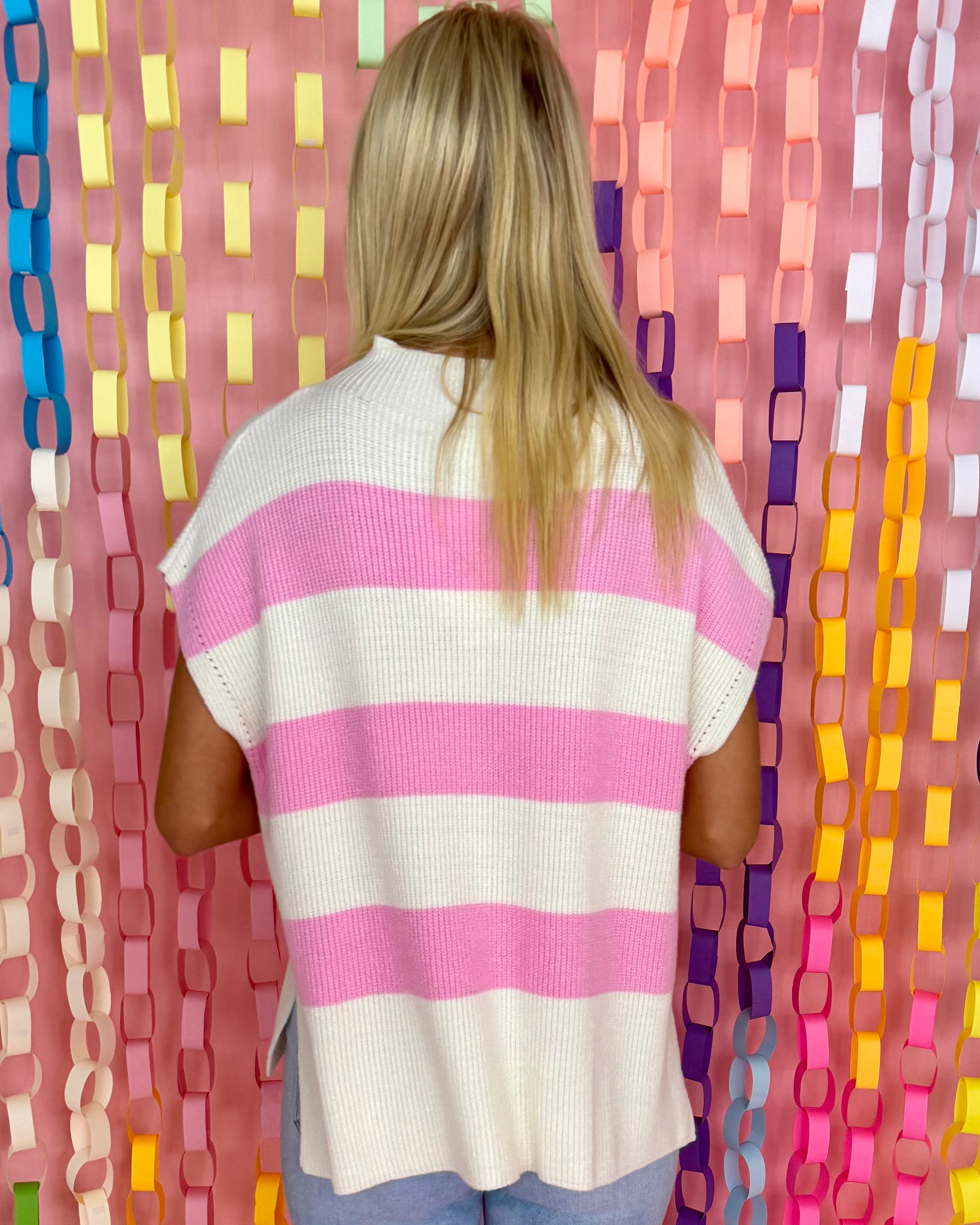 Slow Days Pink/Off White Striped Sweater-Shop-Womens-Boutique-Clothing