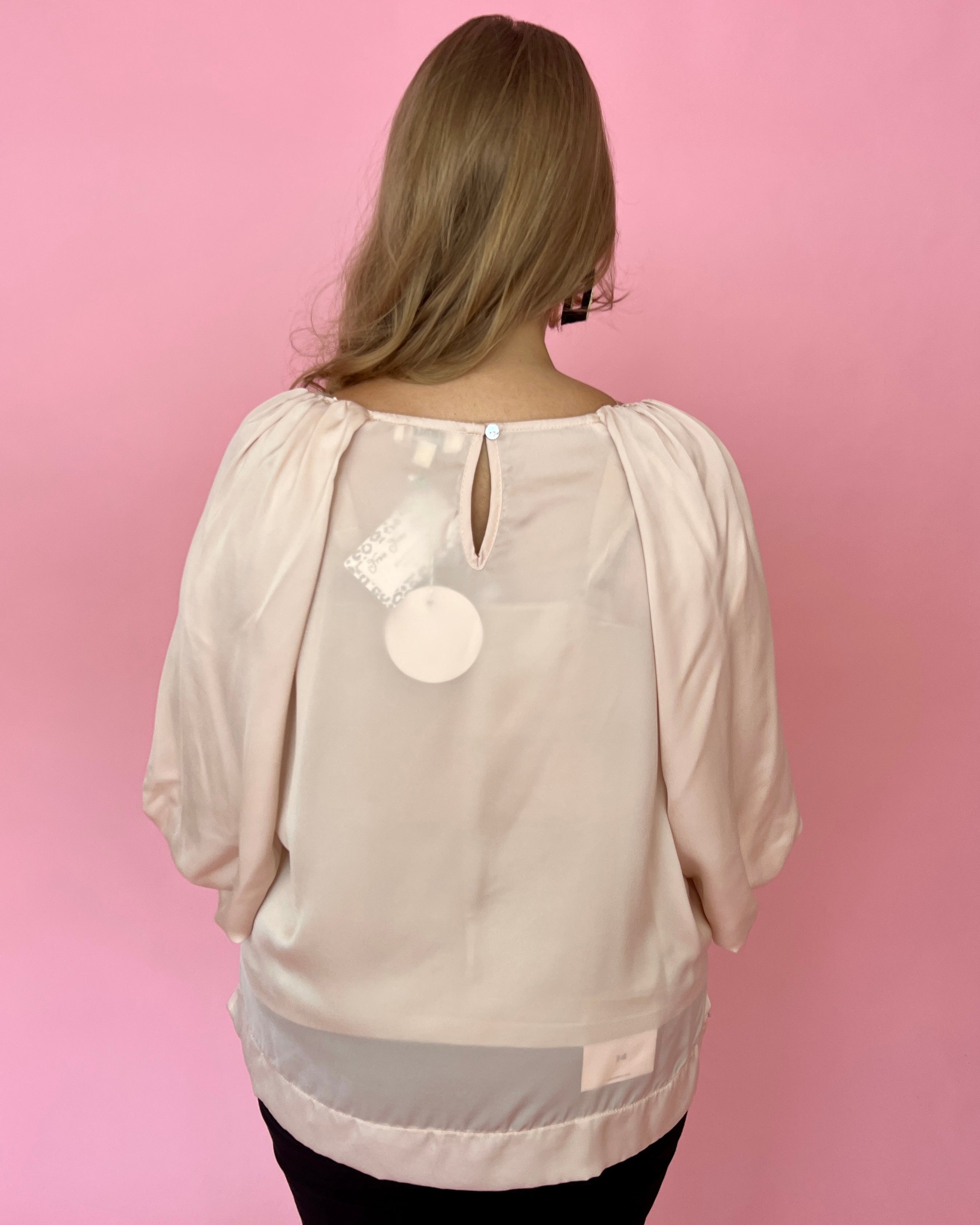 No Exceptions Champagne Plus Satin Balloon Sleeve Top-Shop-Womens-Boutique-Clothing