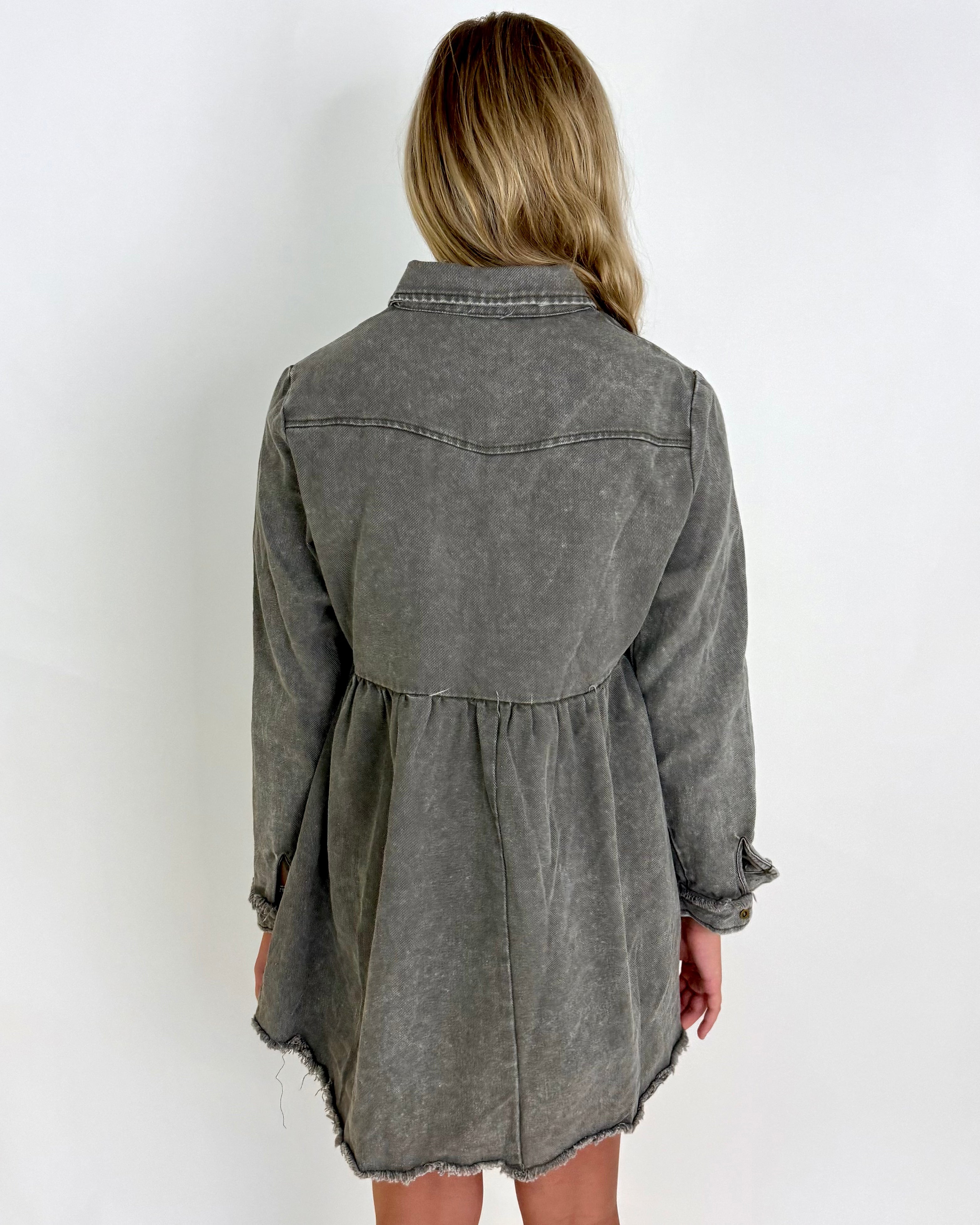 Put It On Olive Washed Denim Dress-Shop-Womens-Boutique-Clothing