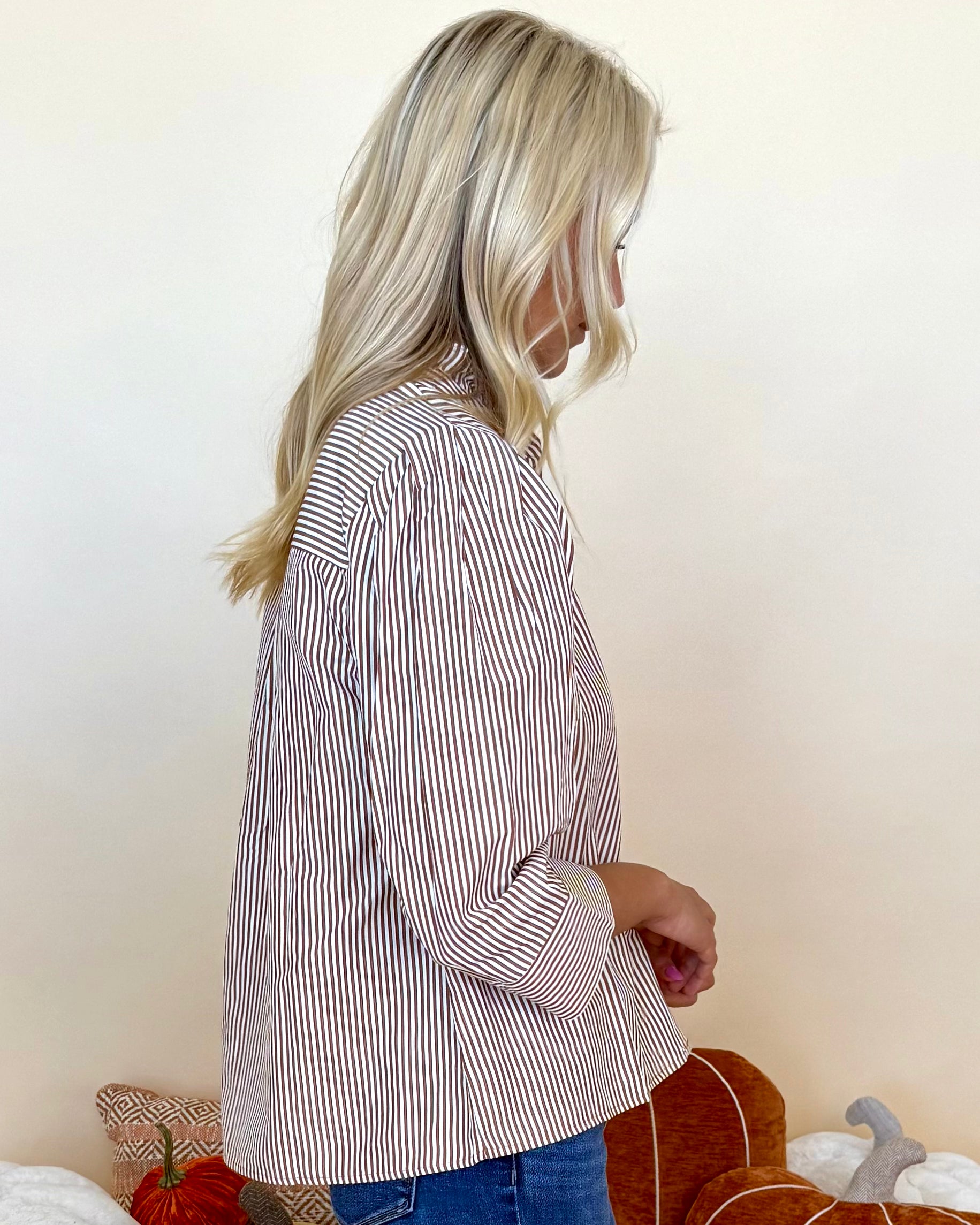 Counting Blessings Mocha Stripe Button Top-Shop-Womens-Boutique-Clothing