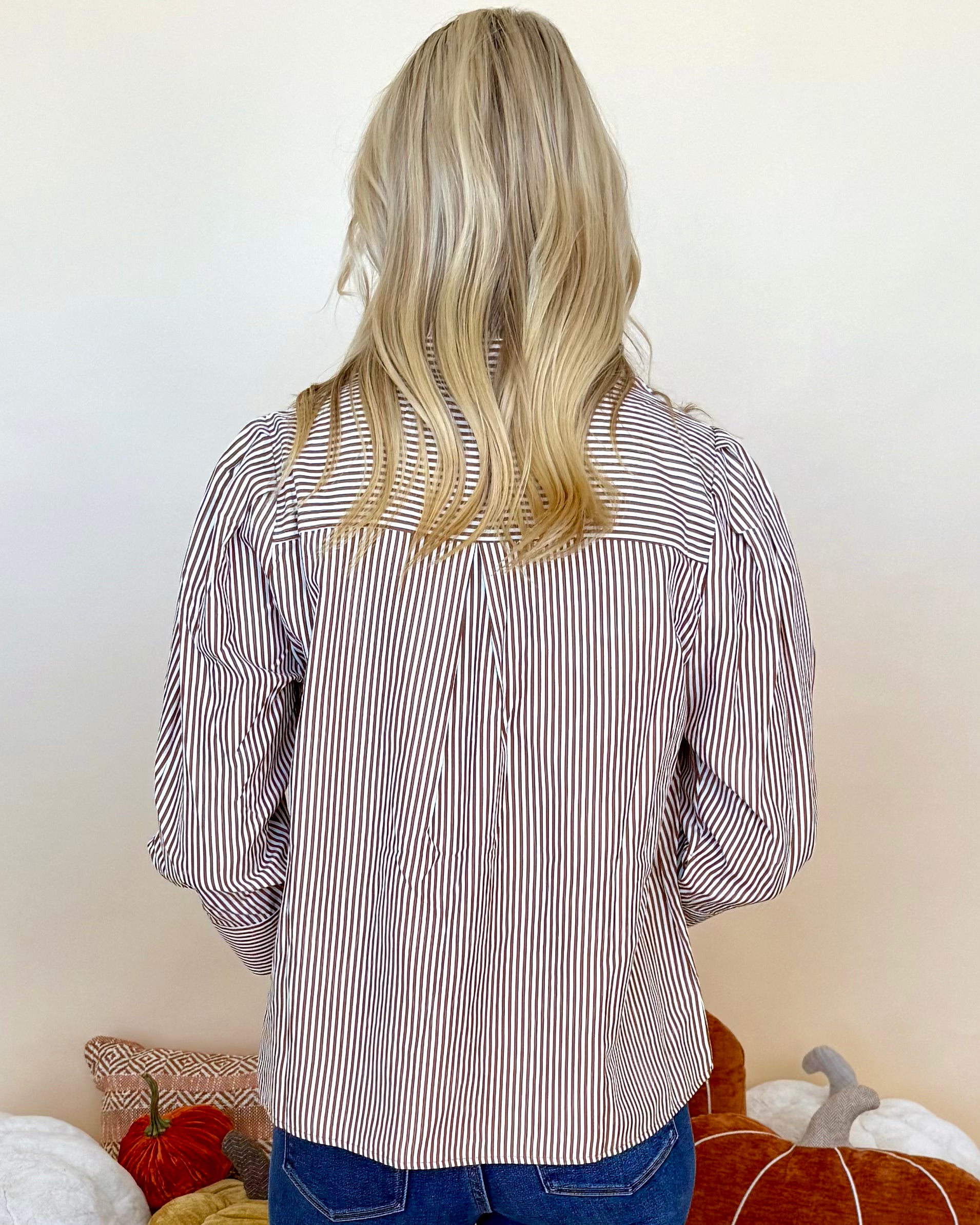 Counting Blessings Mocha Stripe Button Top-Shop-Womens-Boutique-Clothing