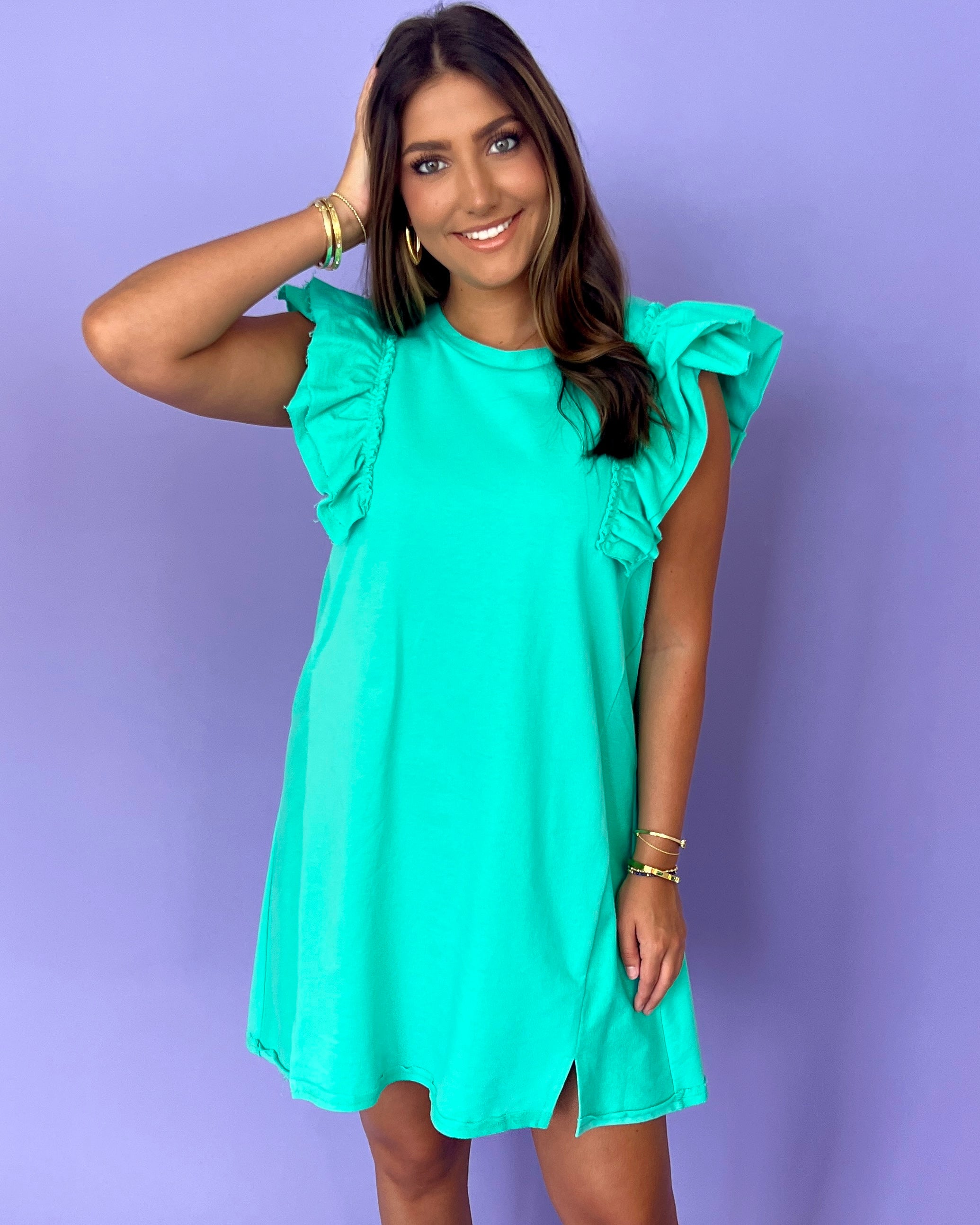 The Better Emerald Ruffle Dress-Shop-Womens-Boutique-Clothing