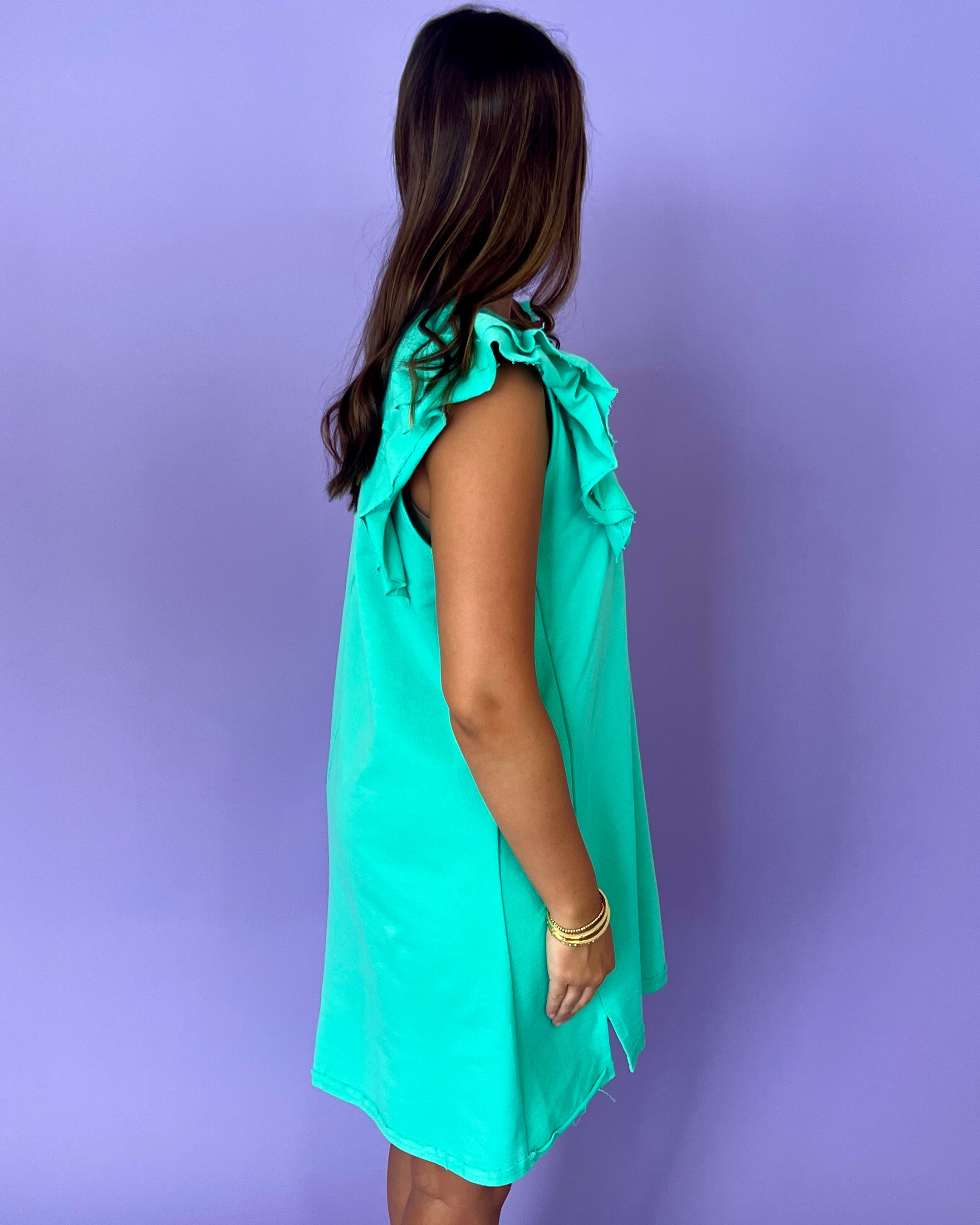 The Better Emerald Ruffle Dress-Shop-Womens-Boutique-Clothing