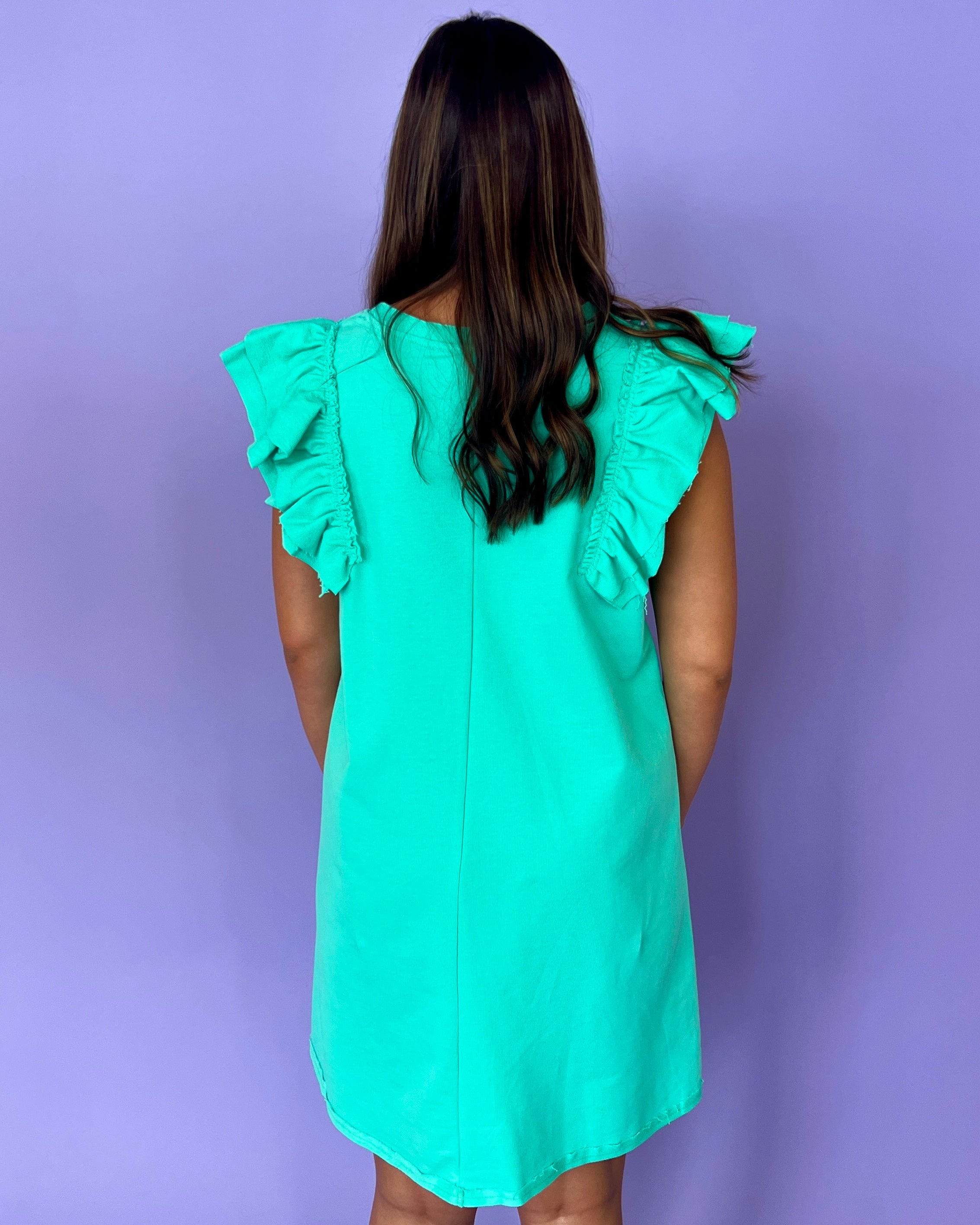 The Better Emerald Ruffle Dress-Shop-Womens-Boutique-Clothing