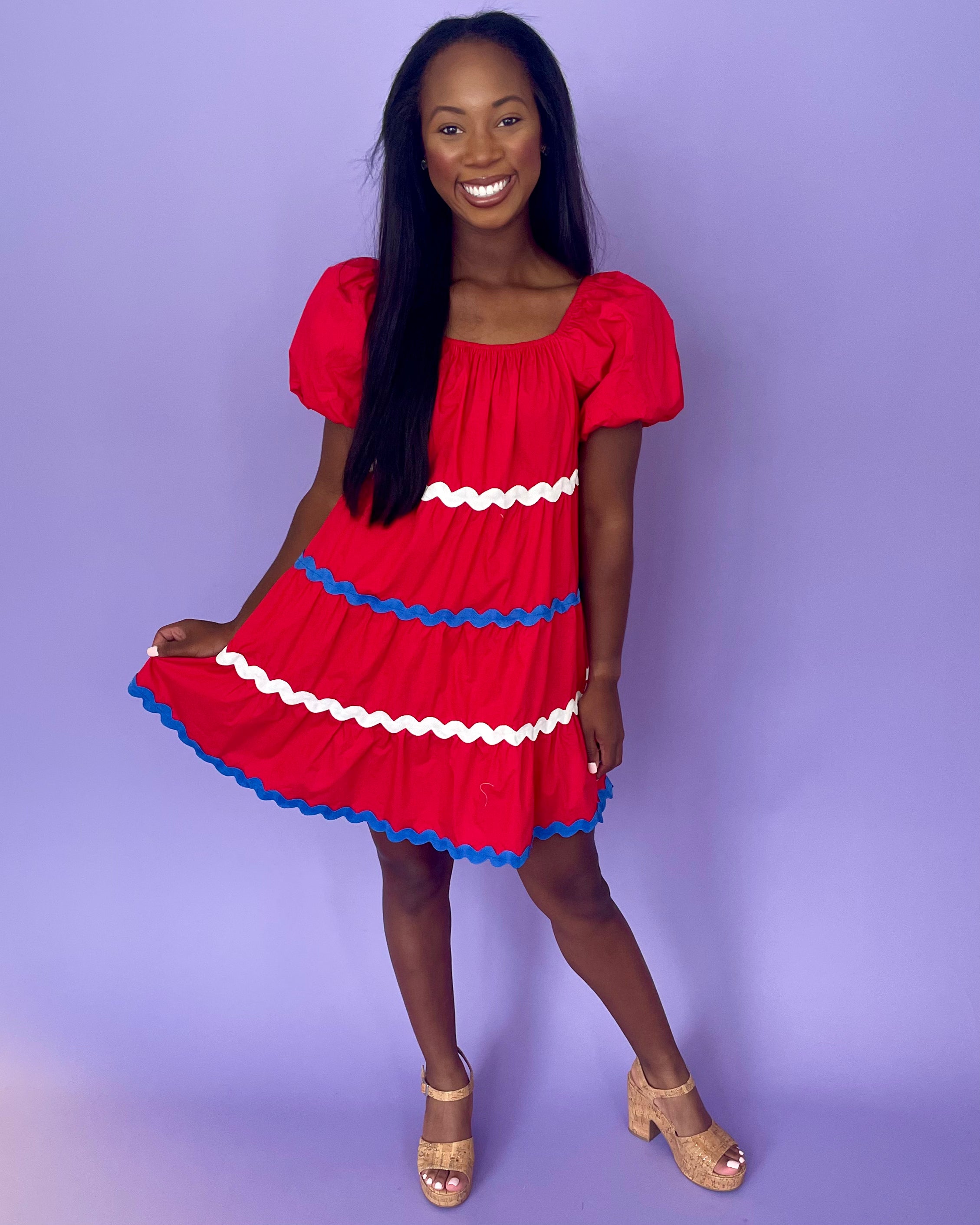 Gleaming Red Ric Rac Dress-Shop-Womens-Boutique-Clothing