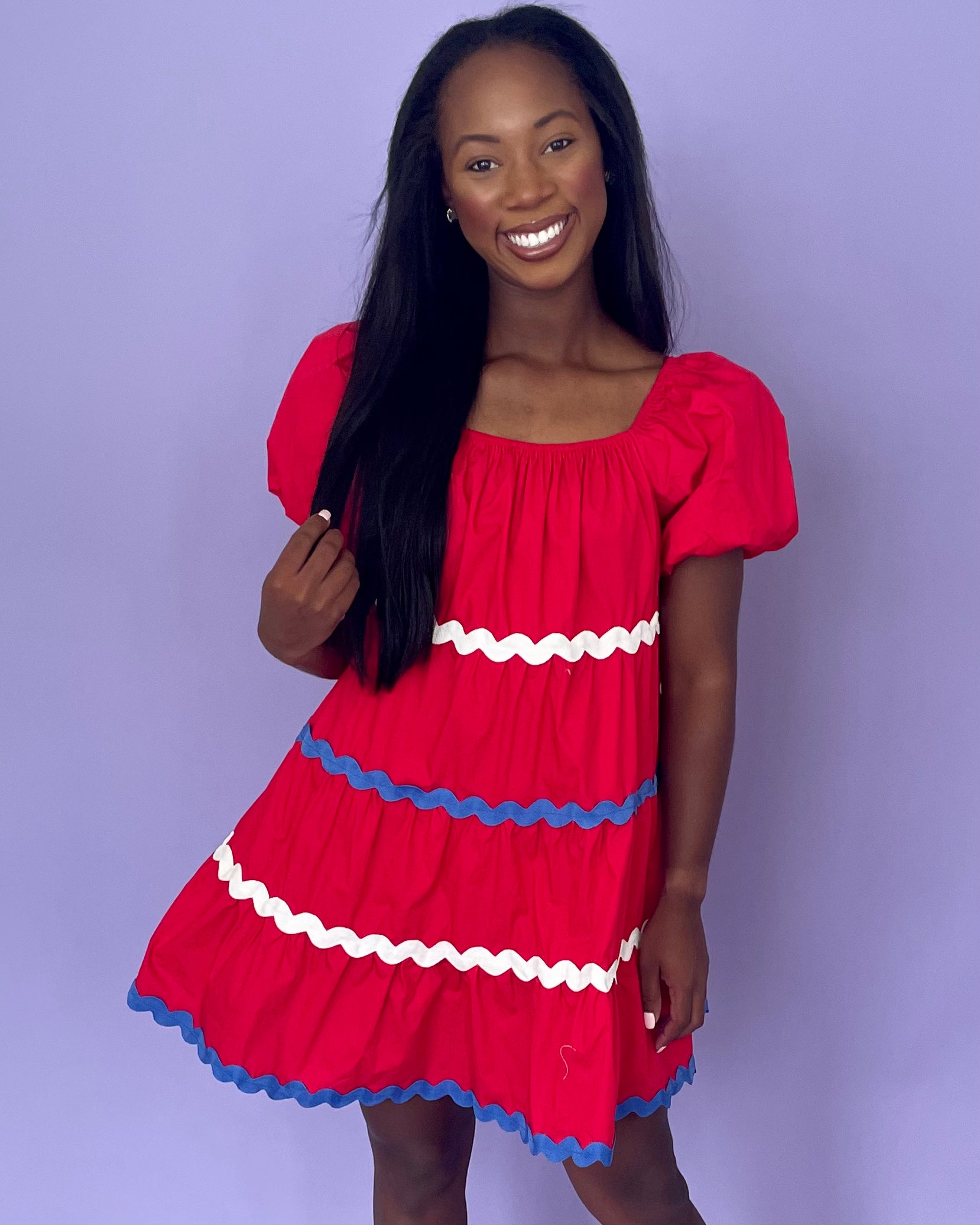 Gleaming Red Ric Rac Dress-Shop-Womens-Boutique-Clothing