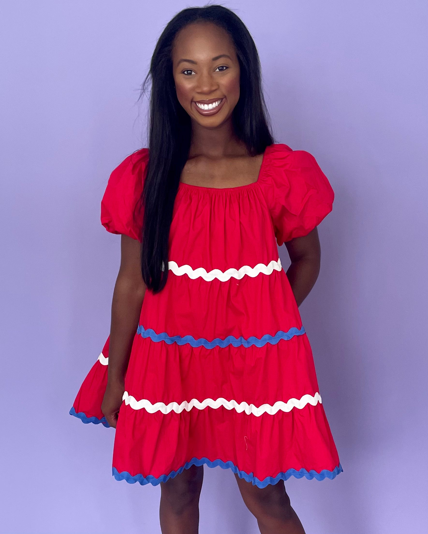 Gleaming Red Ric Rac Dress-Shop-Womens-Boutique-Clothing
