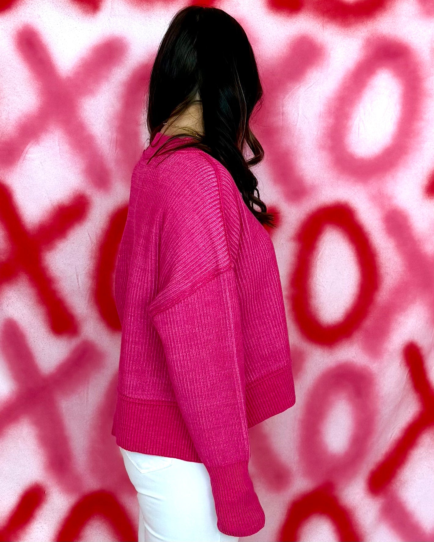 Easy Charm Hot Pink/Candy Pink Seam Sweater-Shop-Womens-Boutique-Clothing