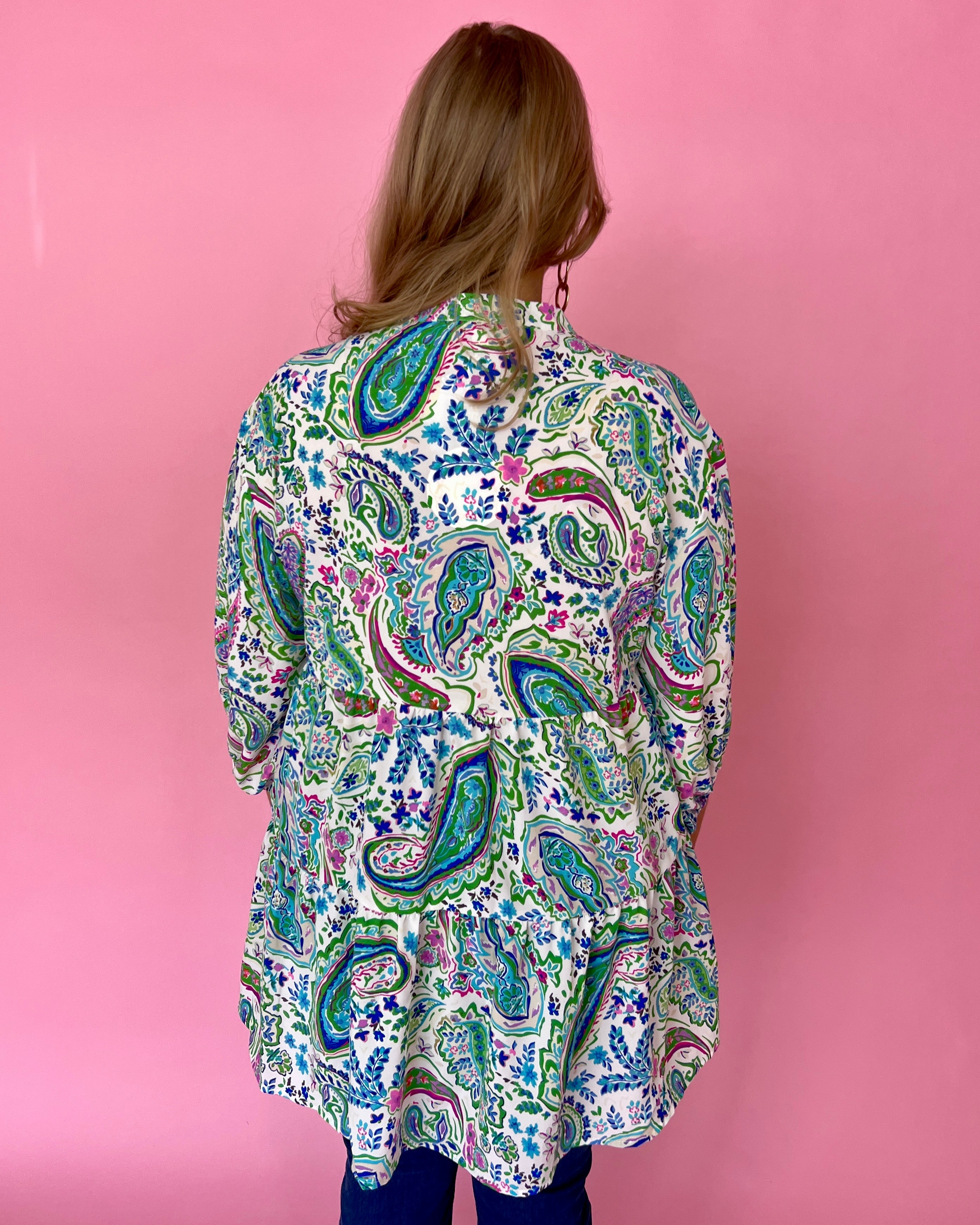 Free Your Mind Green Plus Printed Split Neck Top-Shop-Womens-Boutique-Clothing