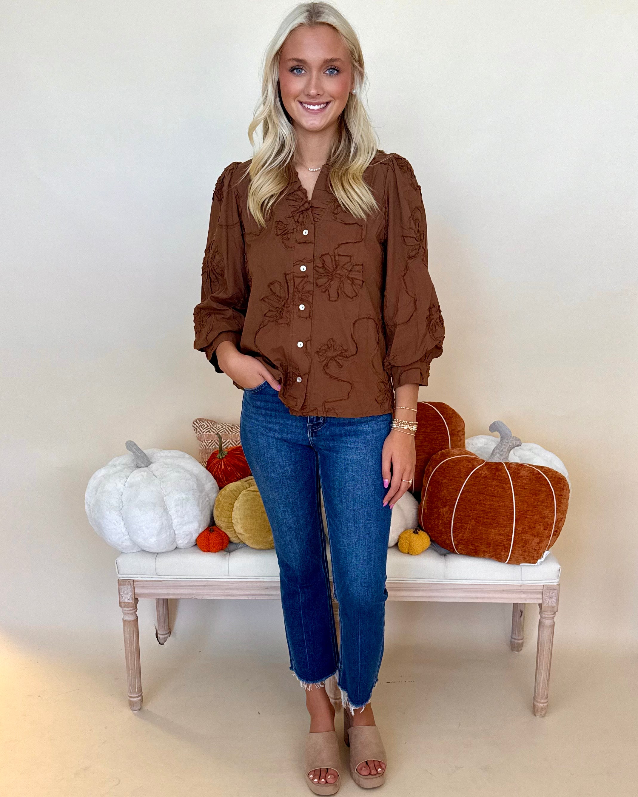 Best In Bloom Brown Embroidered Top-Shop-Womens-Boutique-Clothing