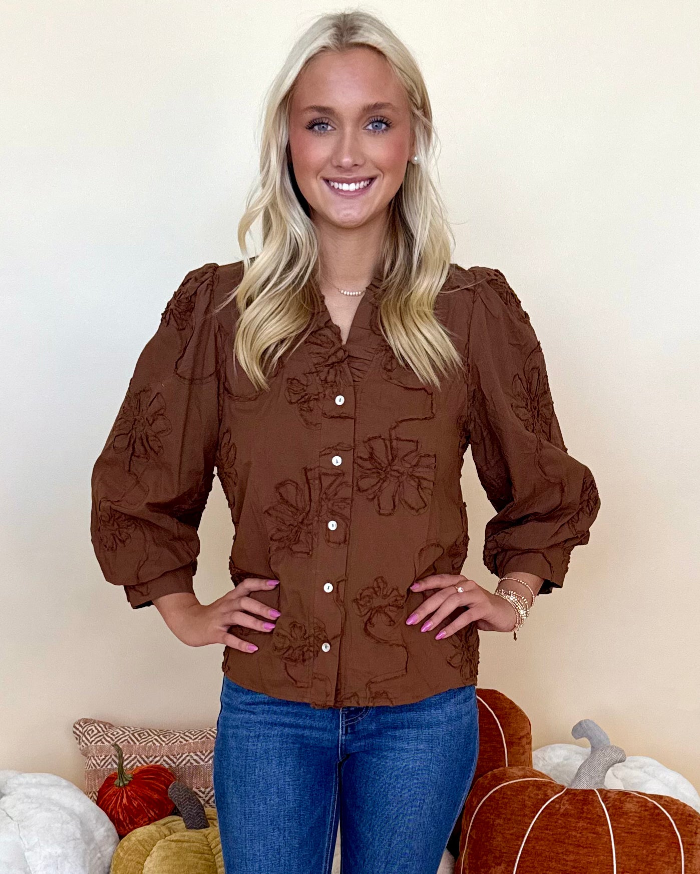 Best In Bloom Brown Embroidered Top-Shop-Womens-Boutique-Clothing