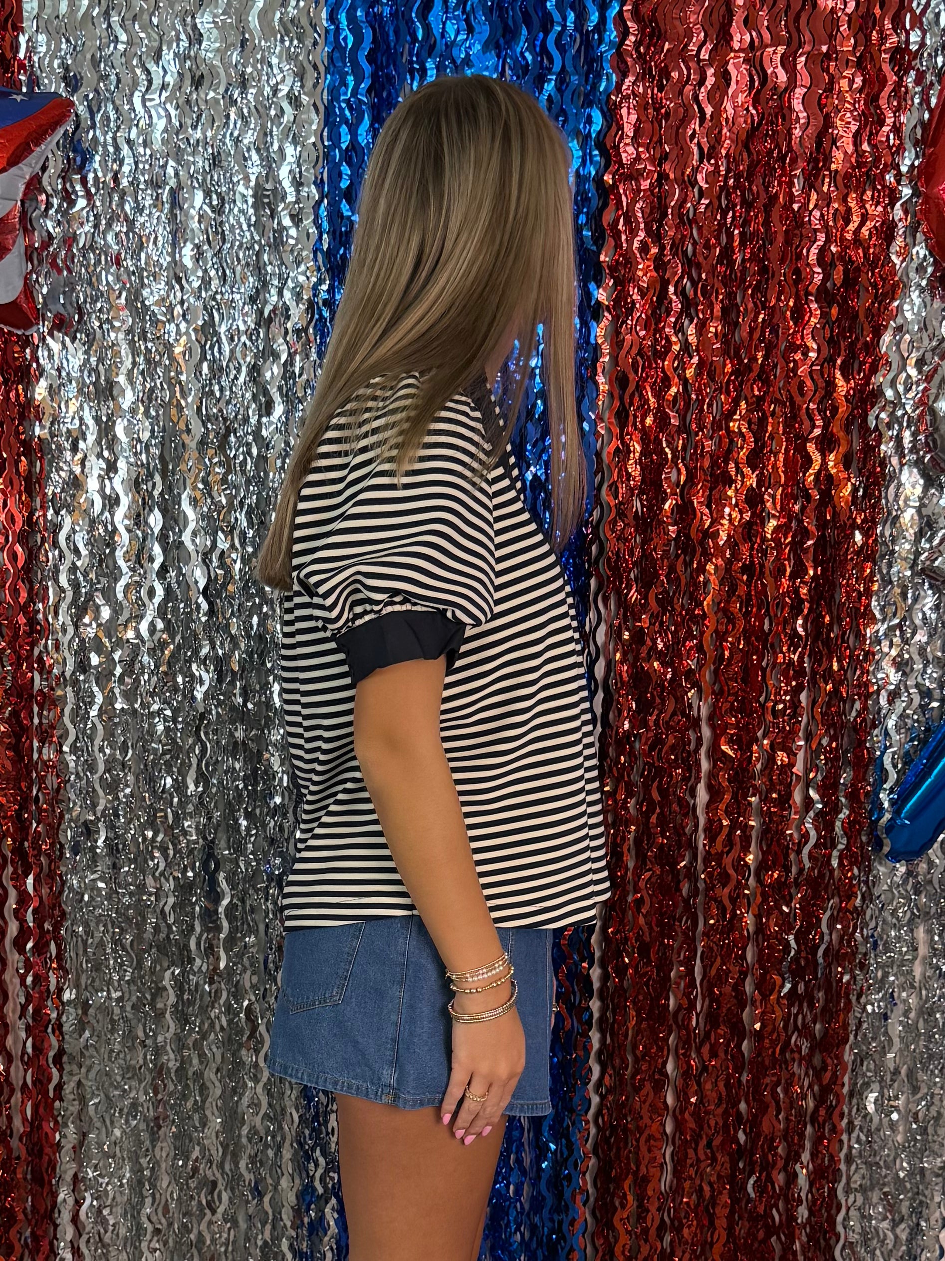 Always In Style Navy Stripe V Yoke Top-Shop-Womens-Boutique-Clothing