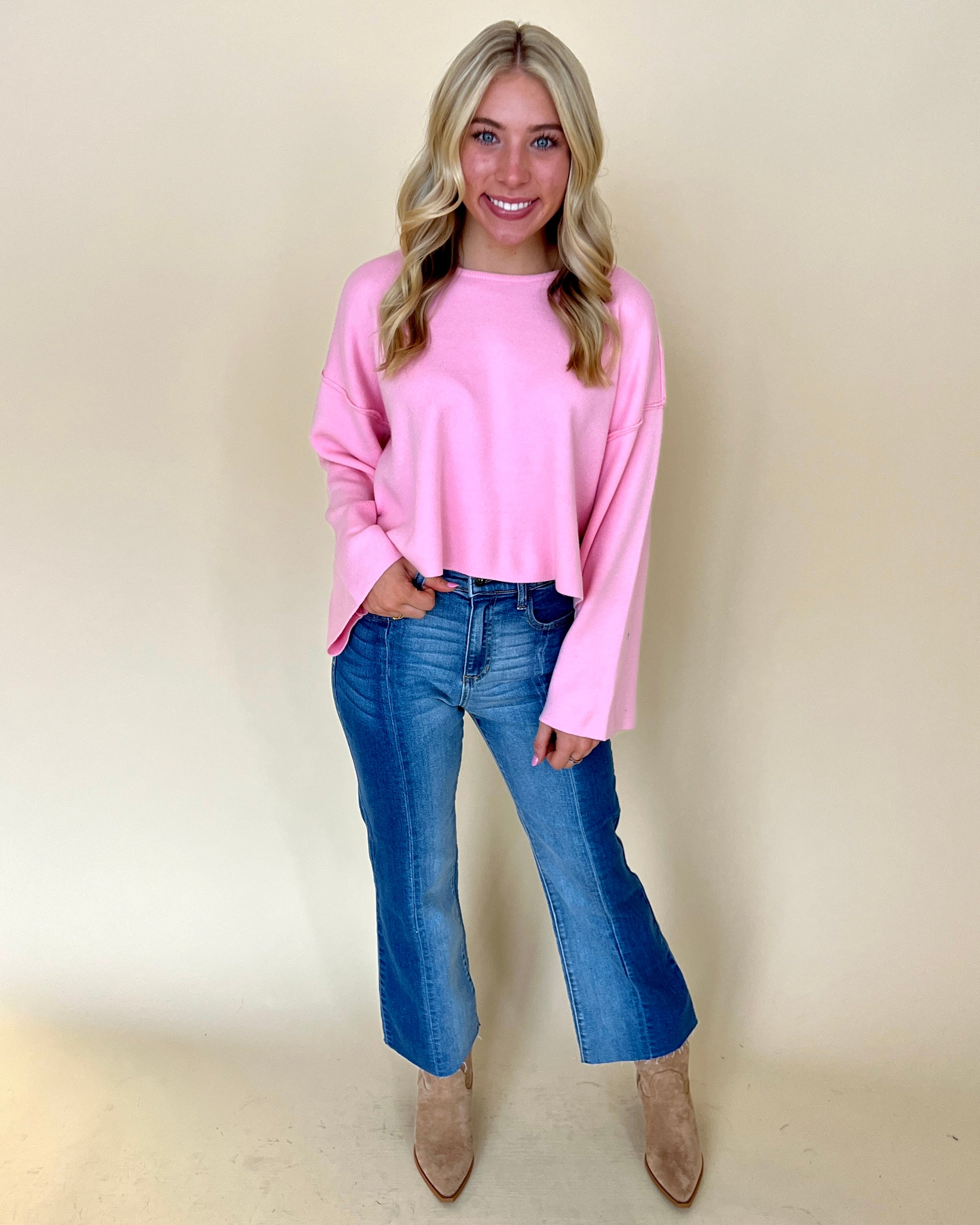 Put You First Bubble Gum Sweater-Shop-Womens-Boutique-Clothing