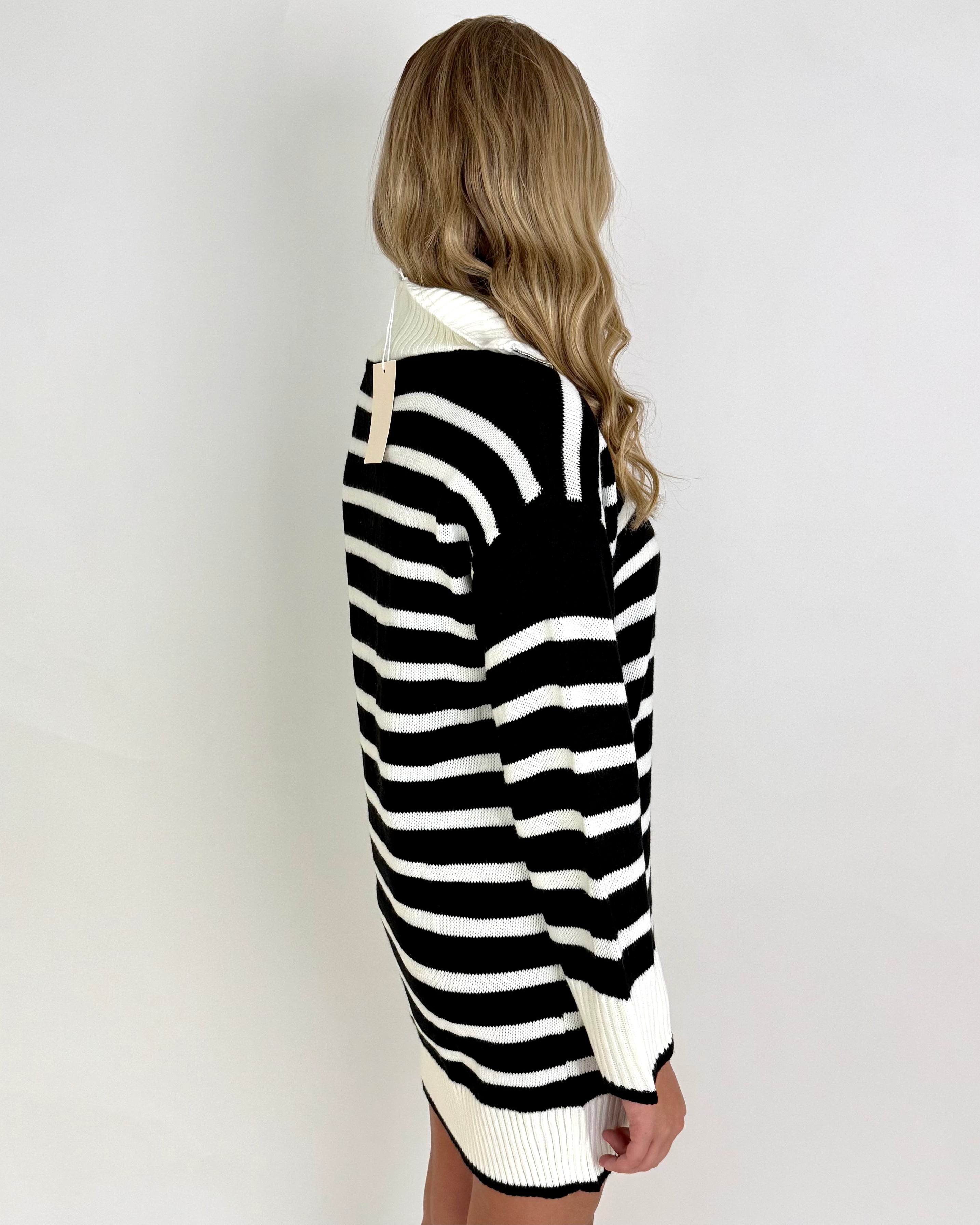 Seeing Stripes Ivory/Black Sweater Dress-Shop-Womens-Boutique-Clothing