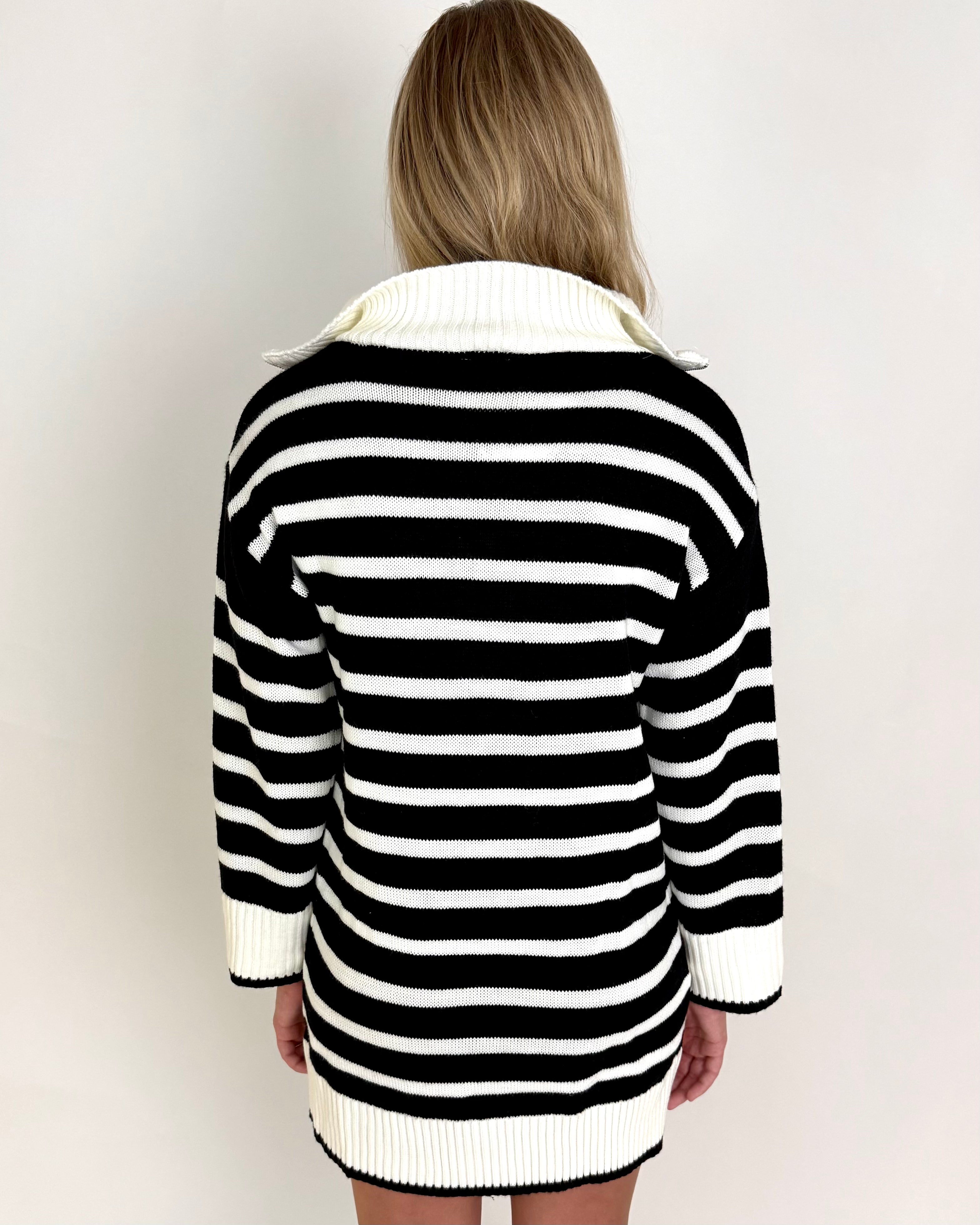 Seeing Stripes Ivory/Black Sweater Dress-Shop-Womens-Boutique-Clothing