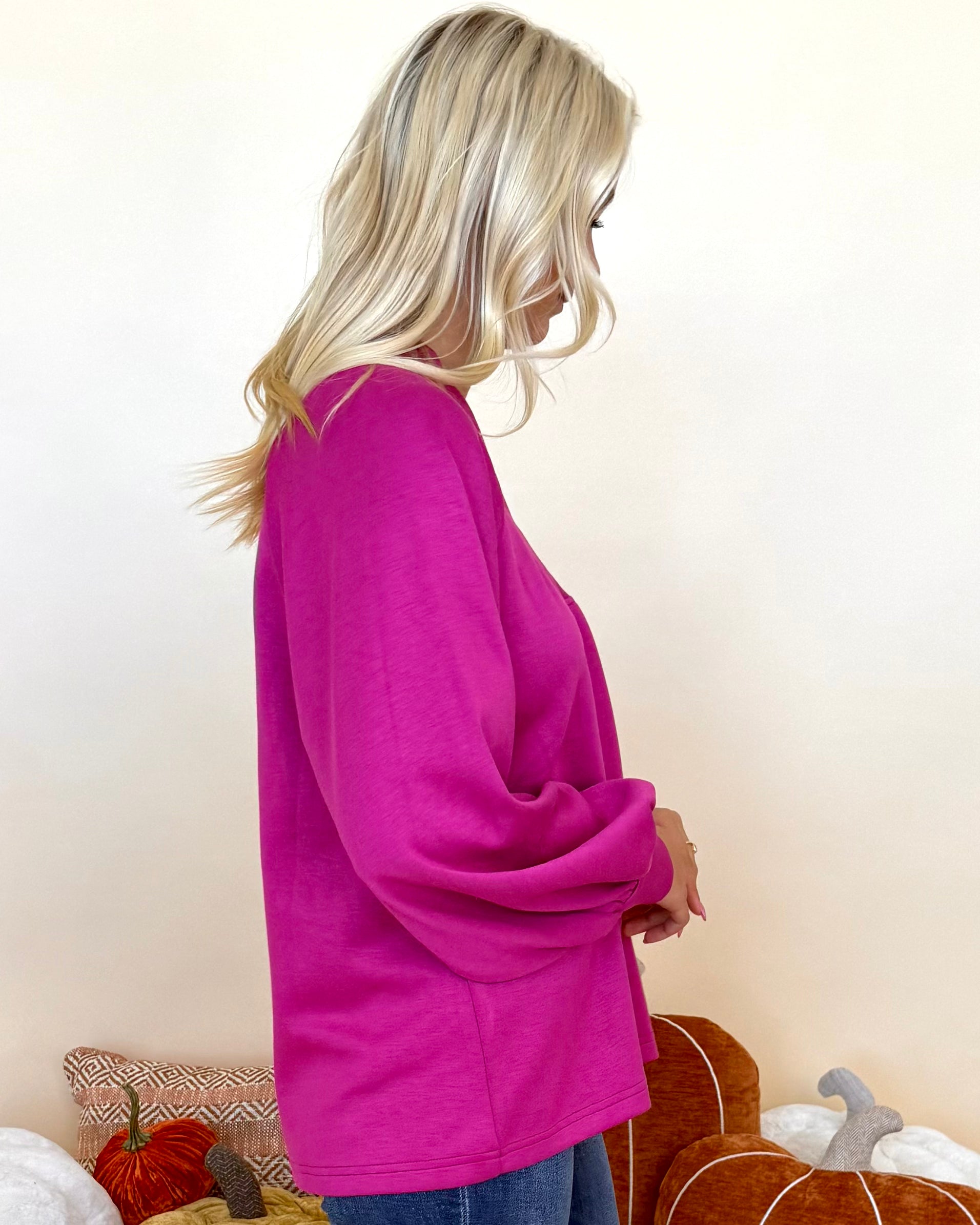 Thinking Of You Magenta Raglan V-Neck Top-Shop-Womens-Boutique-Clothing