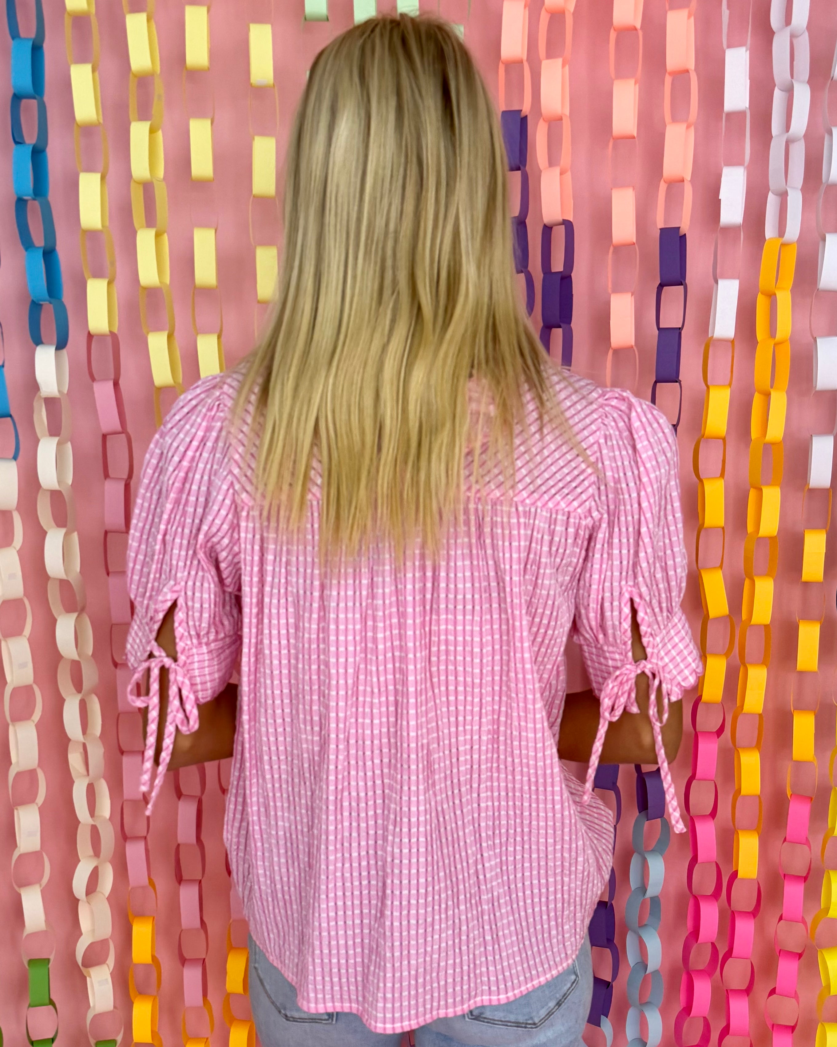 Sweet Personality Bubble Pink Seersucker Top-Shop-Womens-Boutique-Clothing