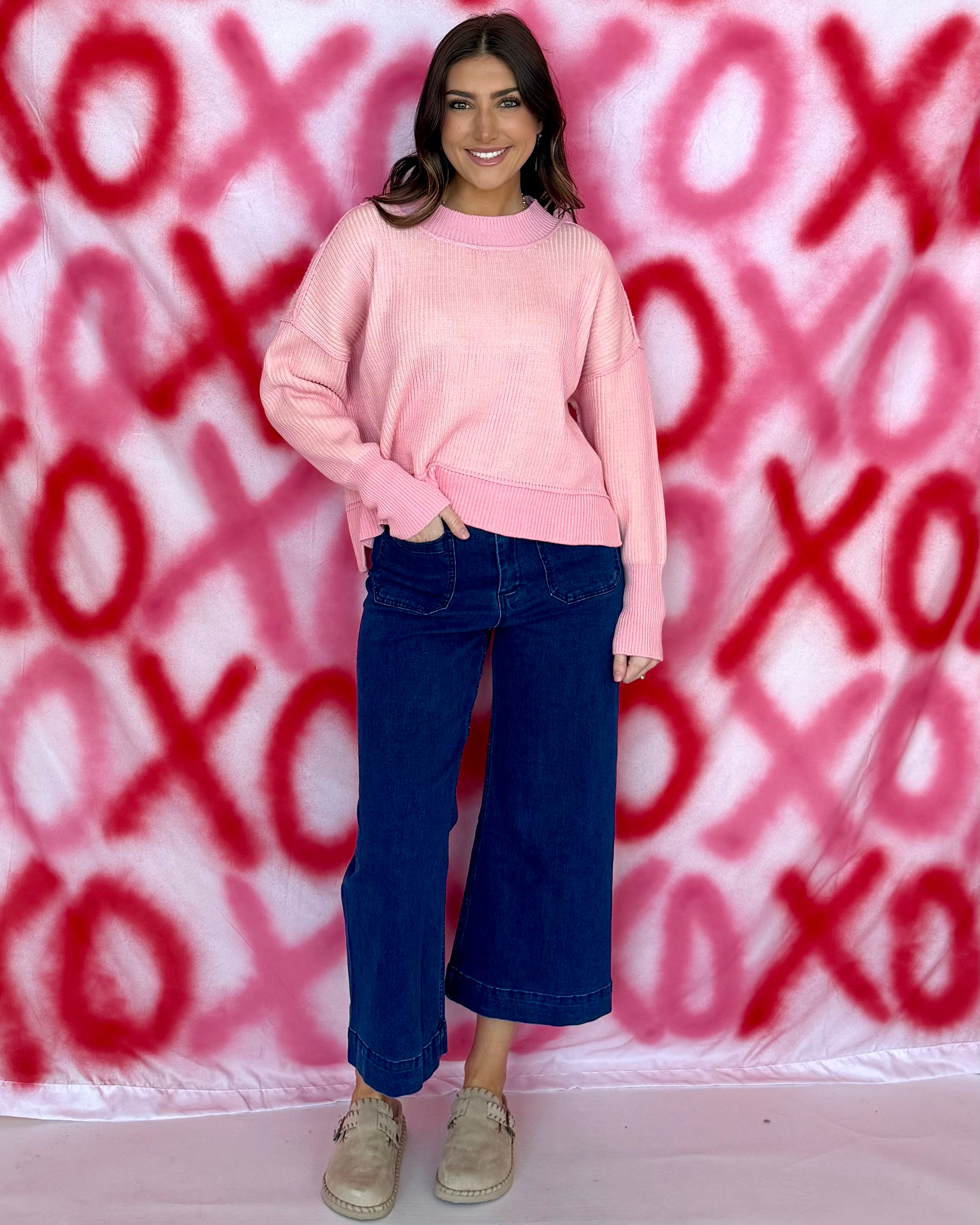 Easy Charm Dk Pink/Taupe Seam Sweater-Shop-Womens-Boutique-Clothing