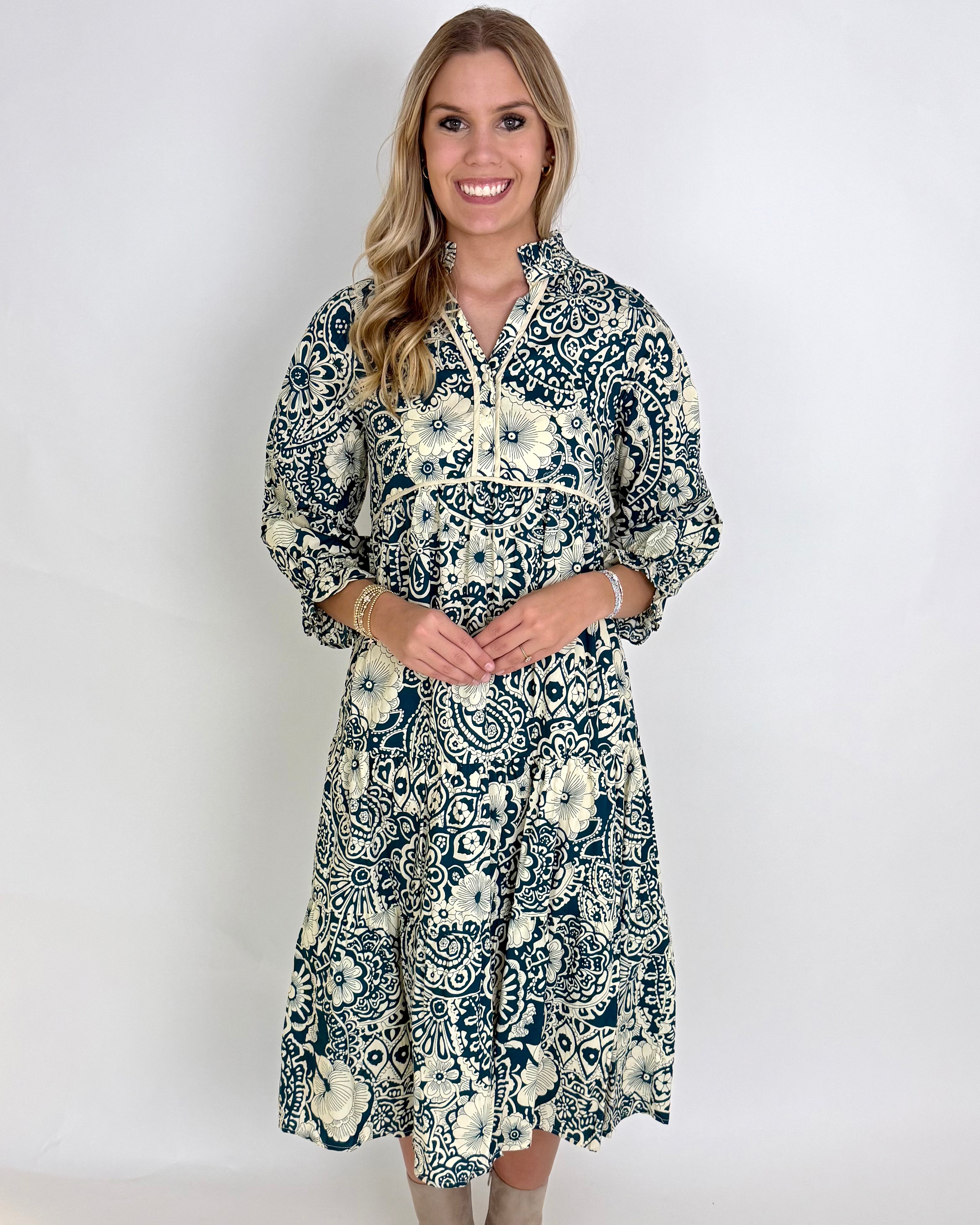 Overcome All Peacock Mix Floral Tiered Midi Dress-Shop-Womens-Boutique-Clothing