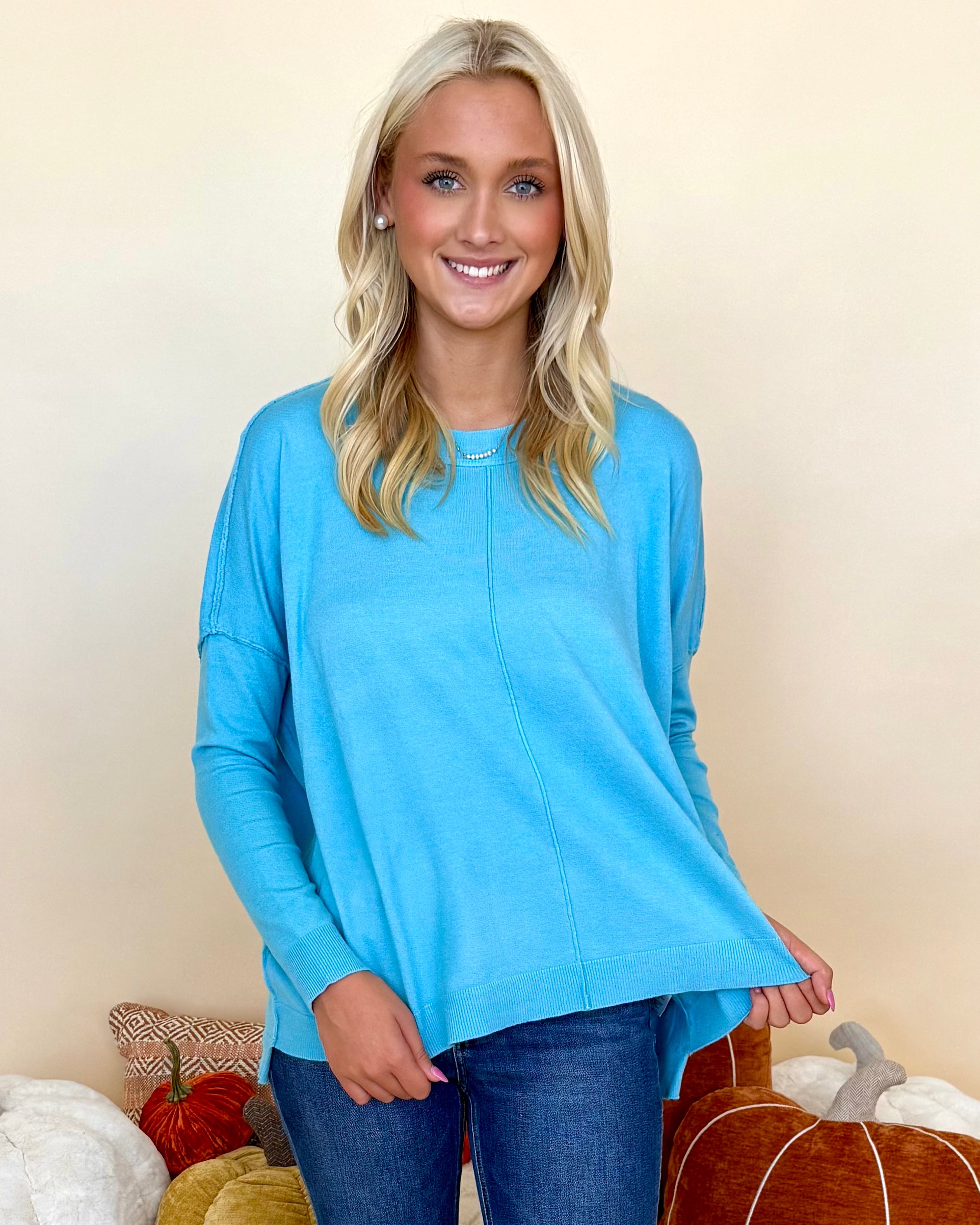 Running Around Aqua Lightweight Sweater-Shop-Womens-Boutique-Clothing