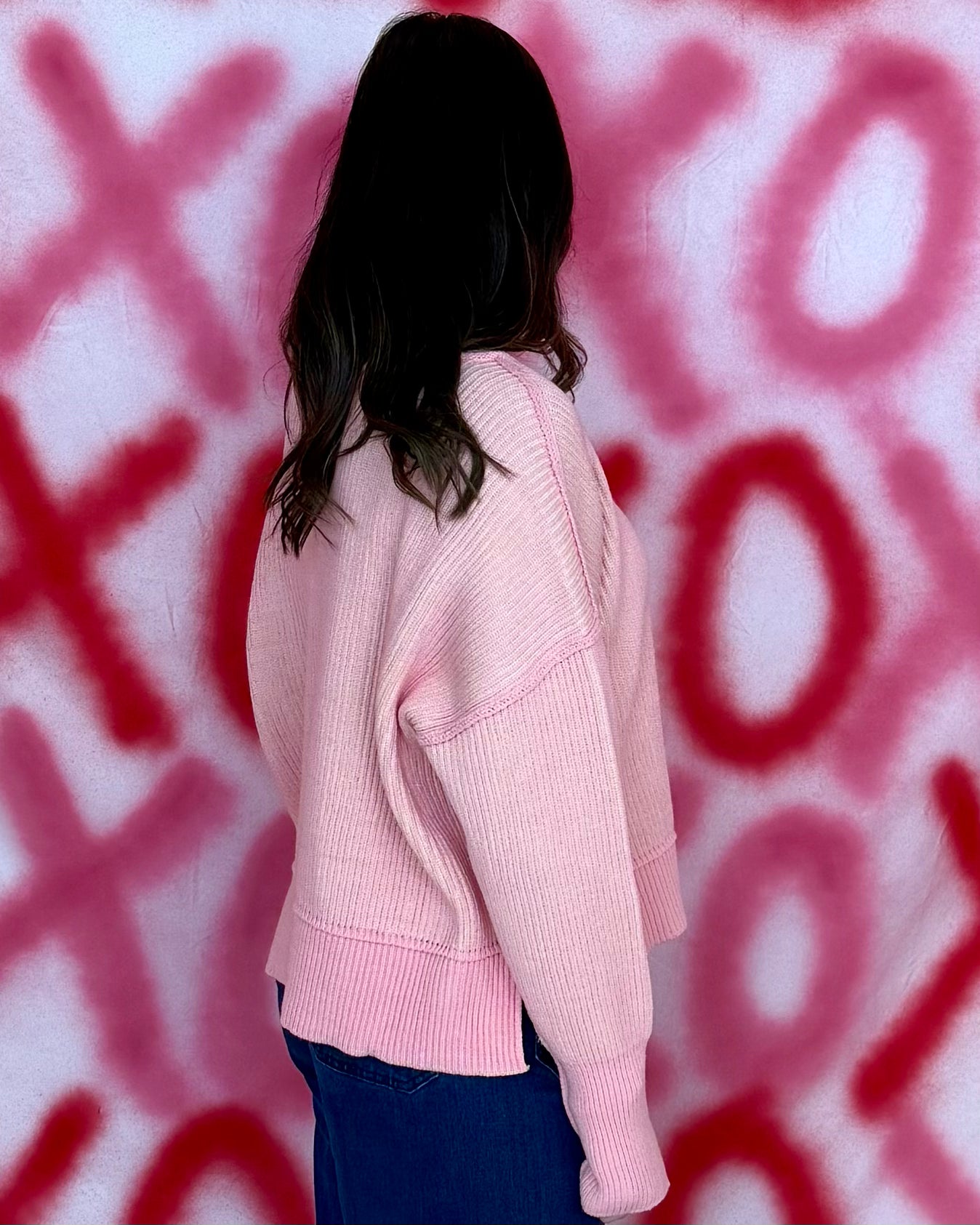 Easy Charm Dk Pink/Taupe Seam Sweater-Shop-Womens-Boutique-Clothing