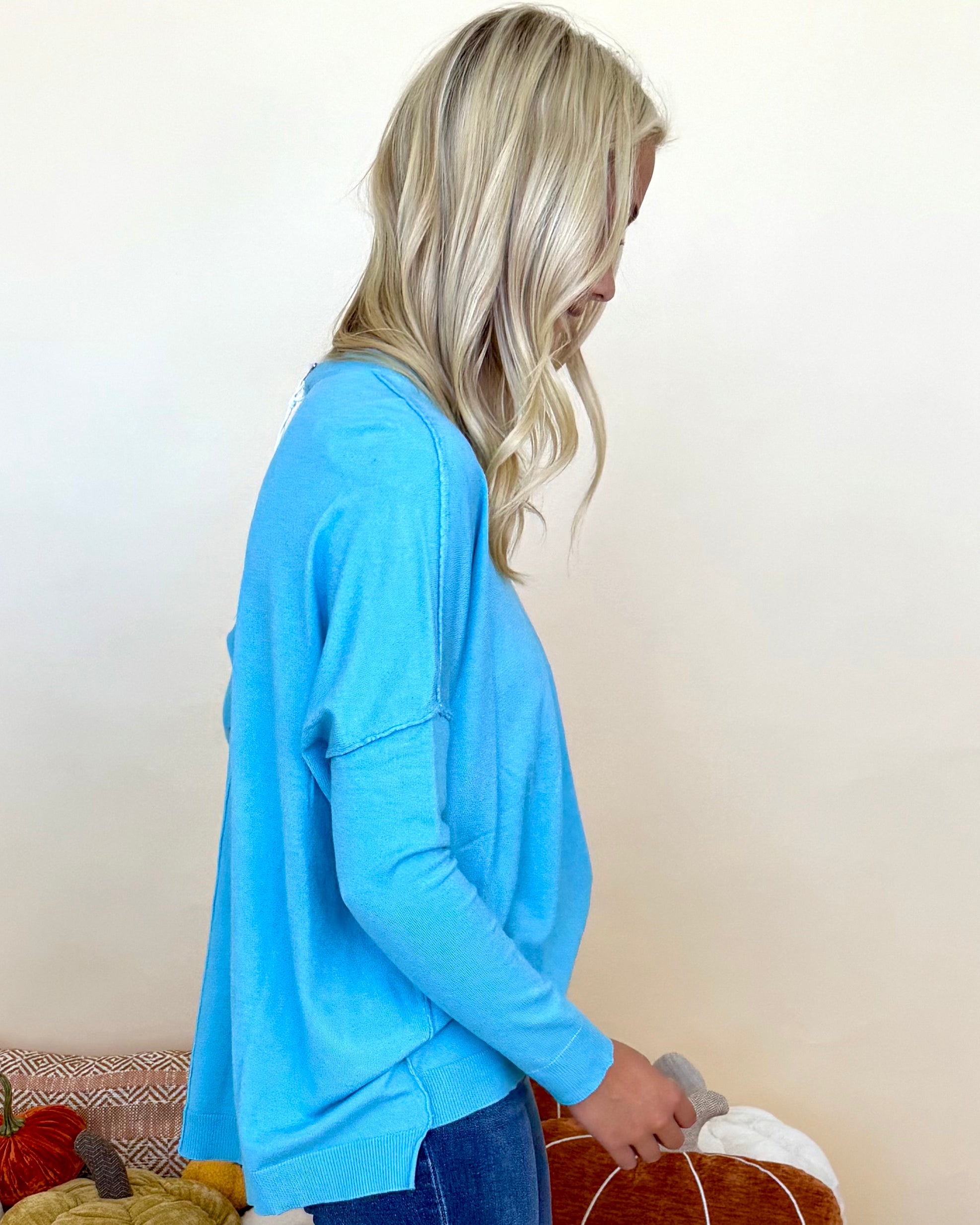 Running Around Aqua Lightweight Sweater-Shop-Womens-Boutique-Clothing