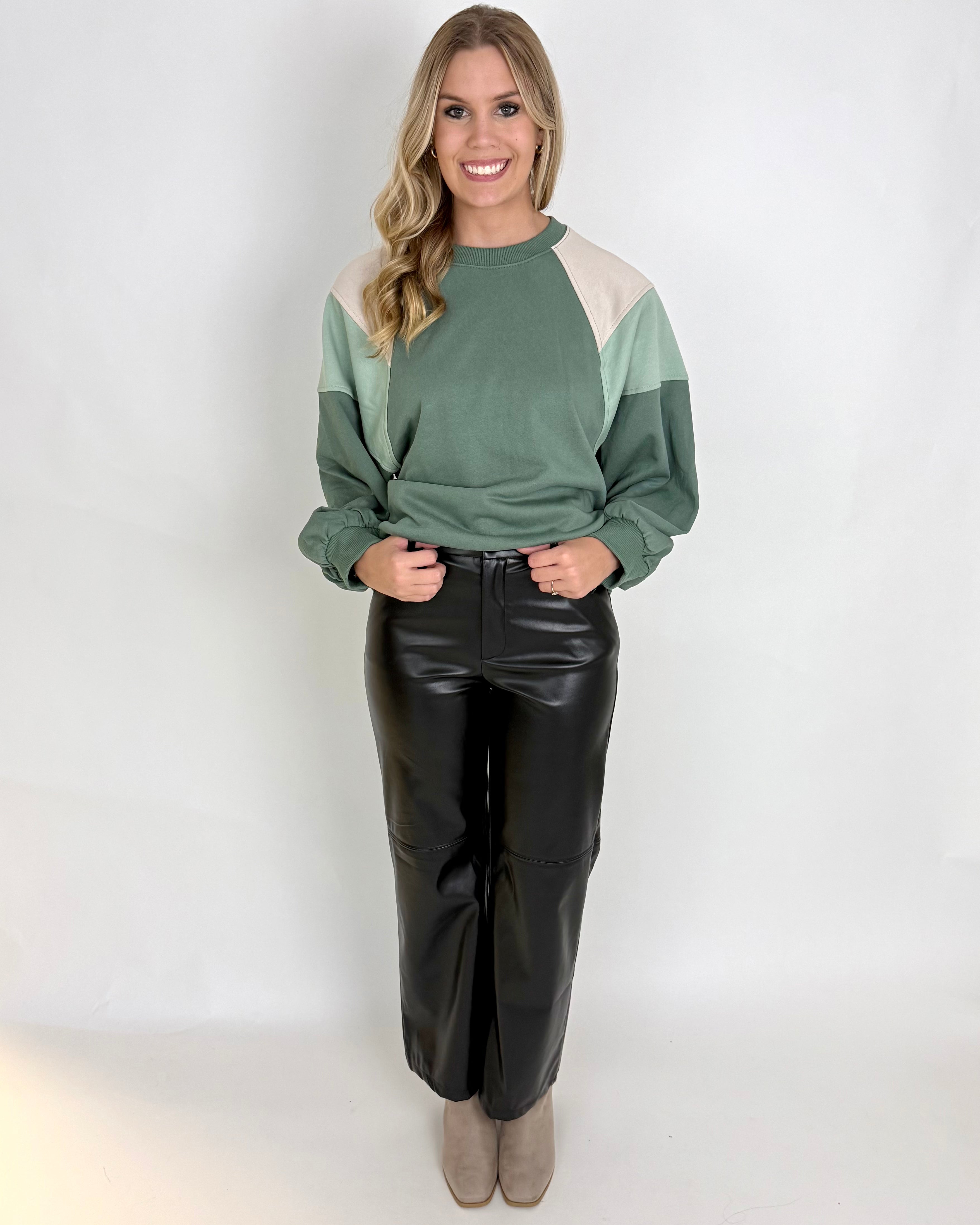 Turn Back Sage Colorblock Sweatshirt-Shop-Womens-Boutique-Clothing