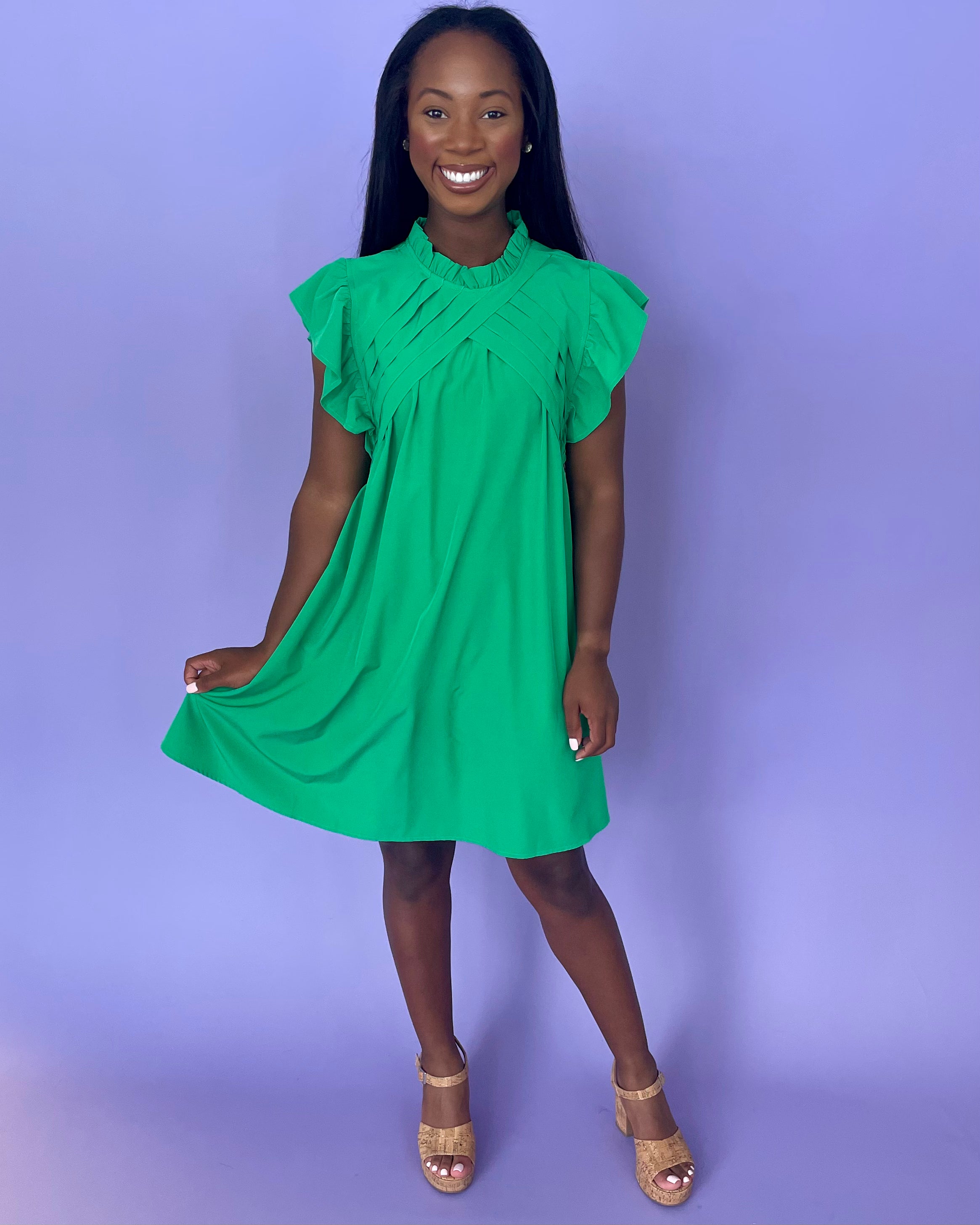 Charmer Green Flutter Dress-Shop-Womens-Boutique-Clothing