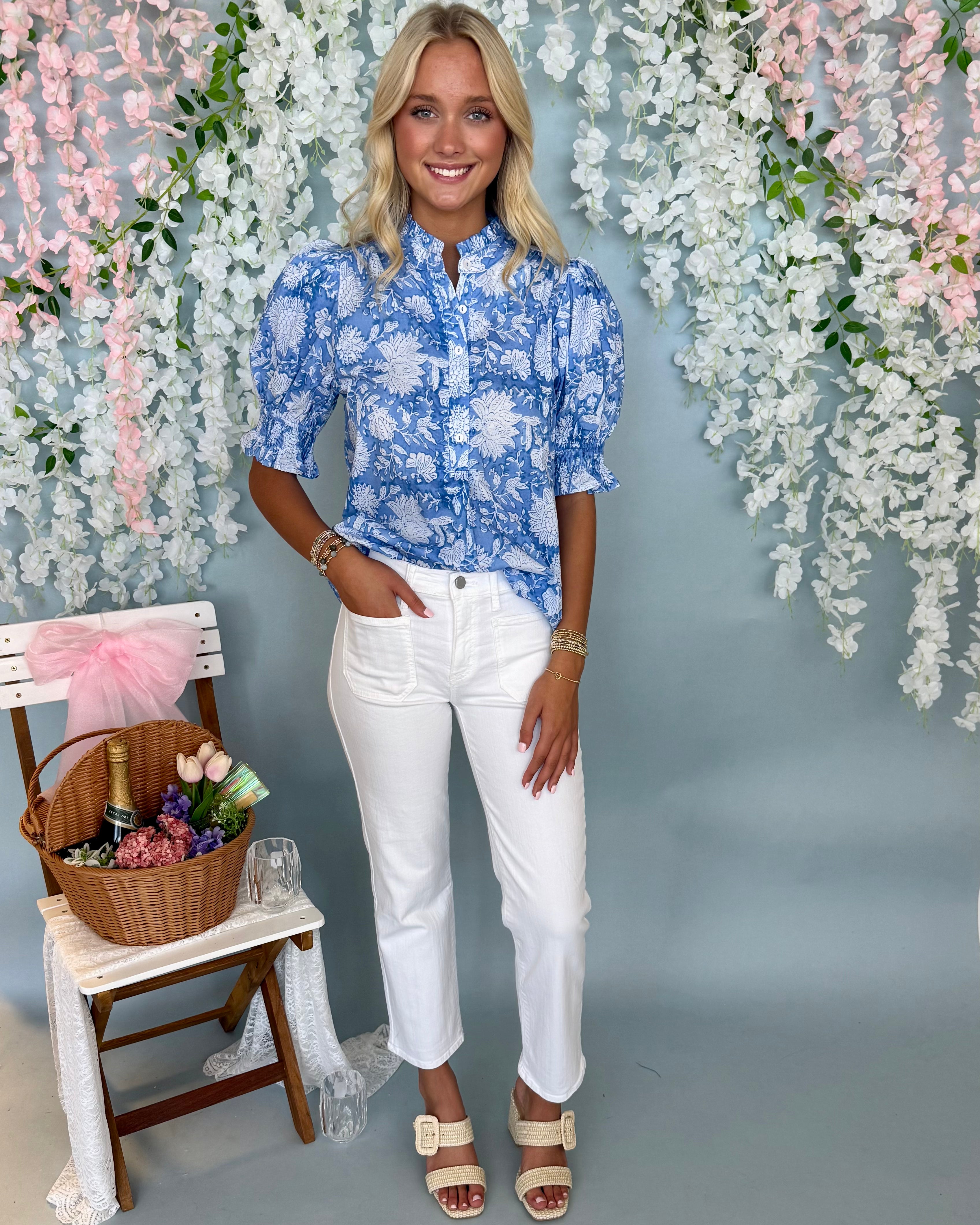 Here You Are Blue Floral Ruffle Top-Shop-Womens-Boutique-Clothing