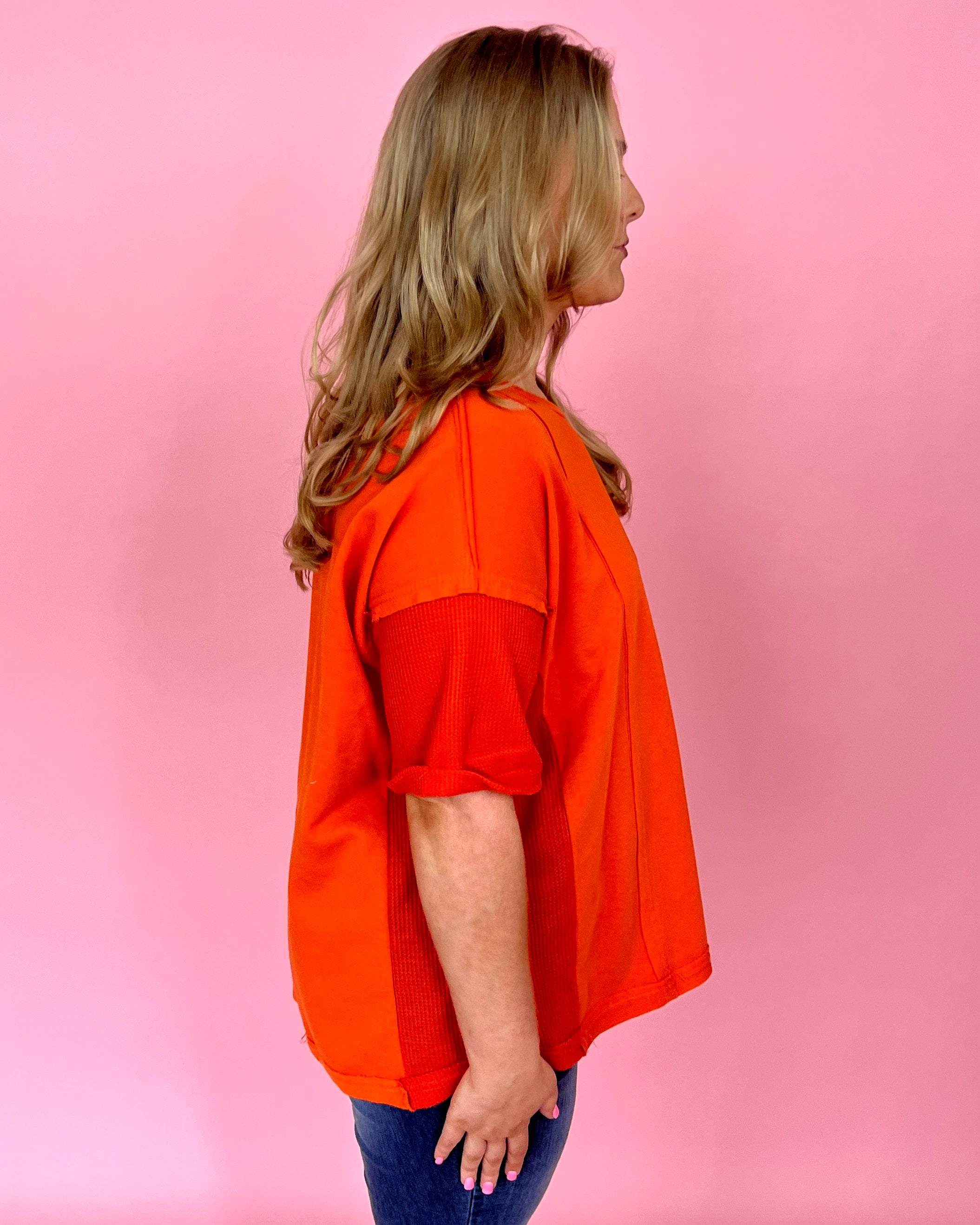Feels Right Orange Plus French Terry Front Pocket Top-Shop-Womens-Boutique-Clothing